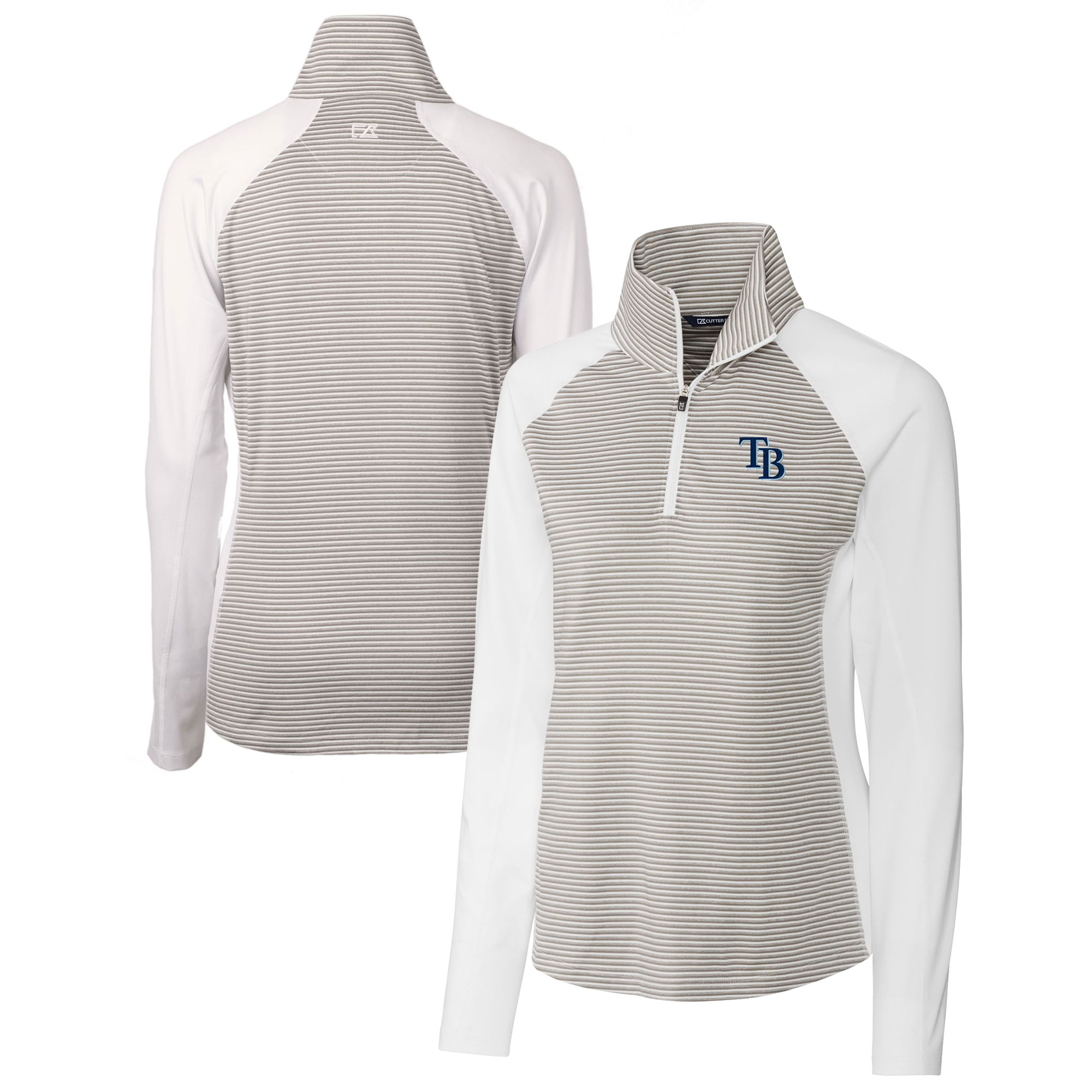 Women's Tampa Bay Rays  Cutter & Buck White DryTec Forge Tonal Stripe Half-Zip Top