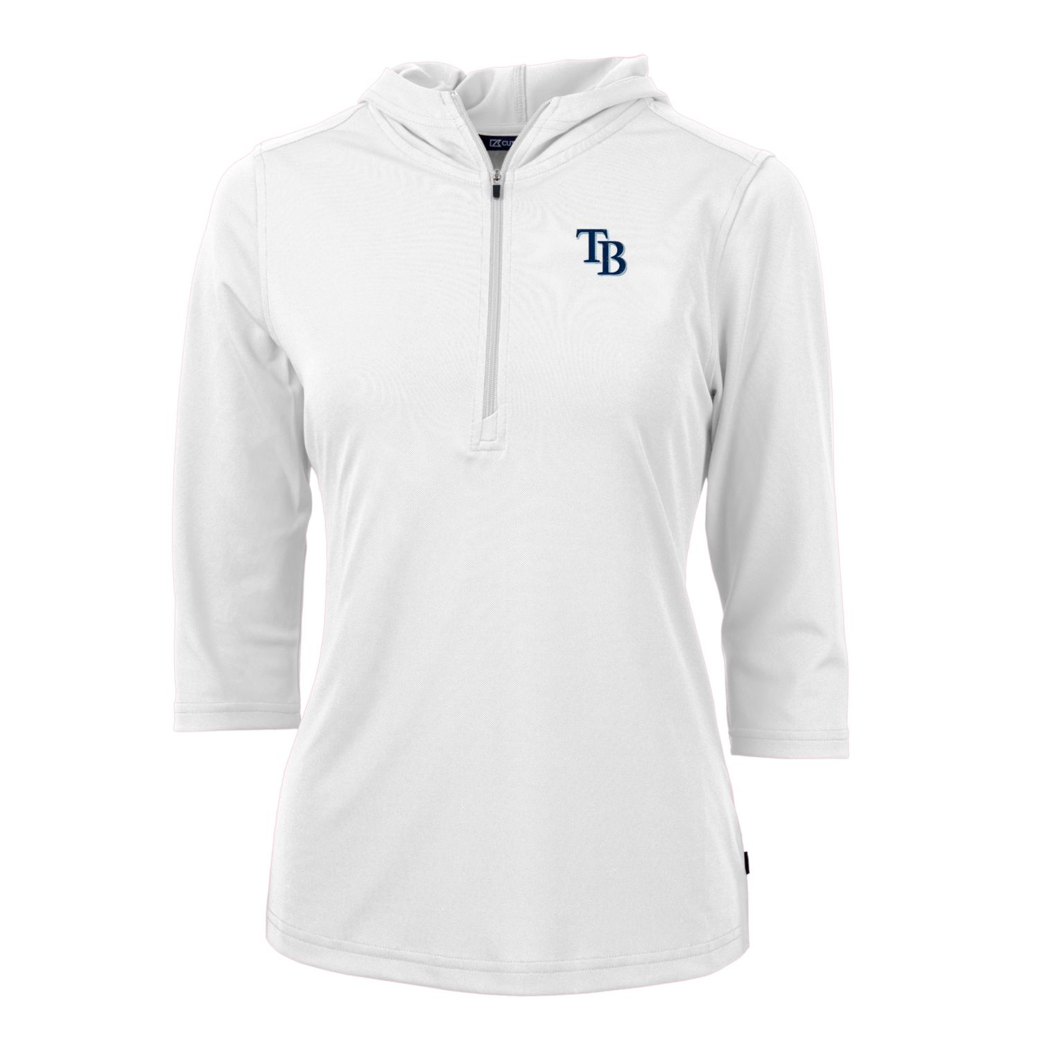 Women's Tampa Bay Rays Cutter & Buck White Virtue Eco Pique 3/4 Sleeve Half-Zip Pullover Hoodie