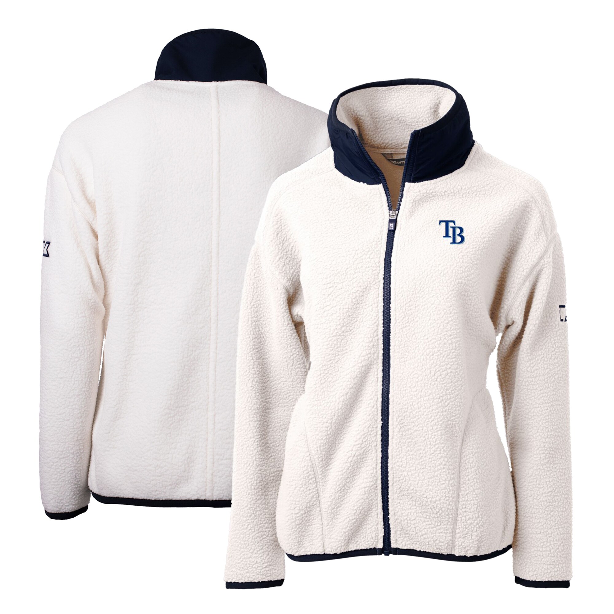Women's Tampa Bay Rays Cutter & Buck White/Navy Cascade Eco Sherpa Fleece Full-Zip Jacket