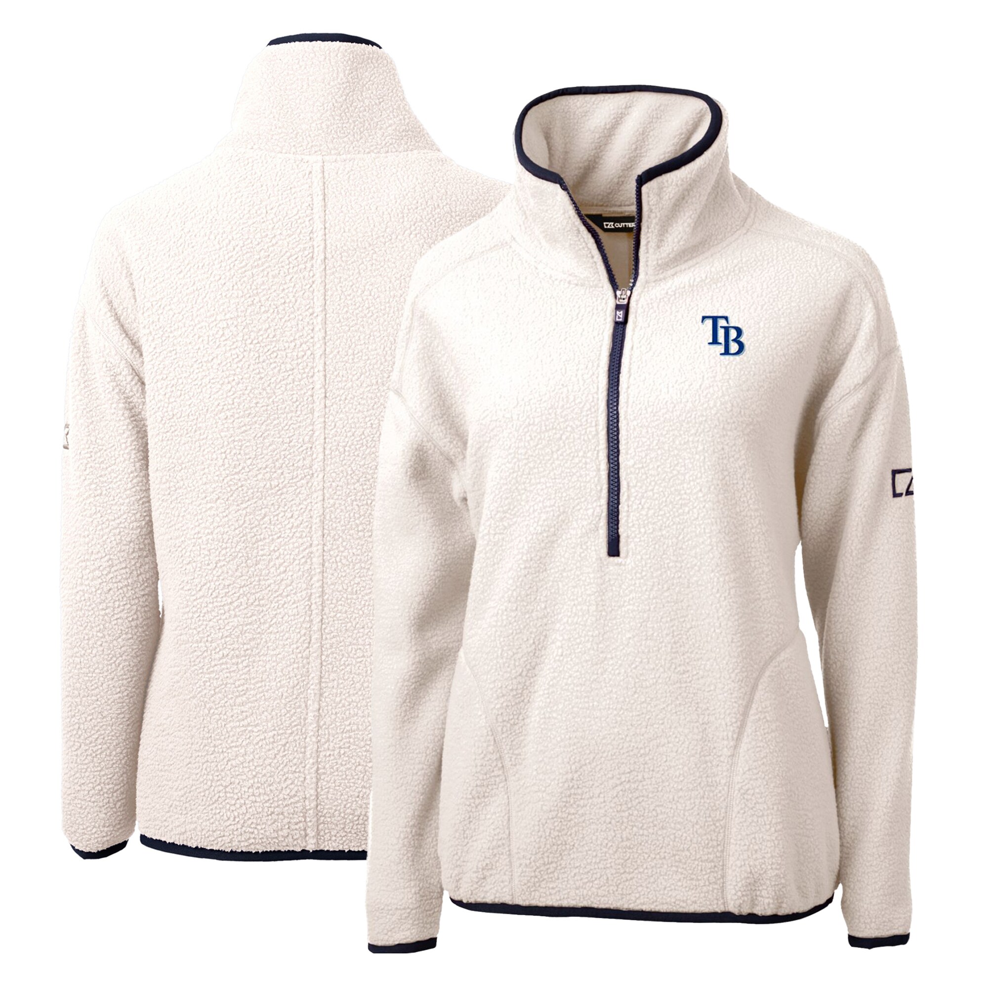 Women's Tampa Bay Rays Cutter & Buck White/Navy Cascade Eco Sherpa Fleece Quarter-Zip Pullover Jacket