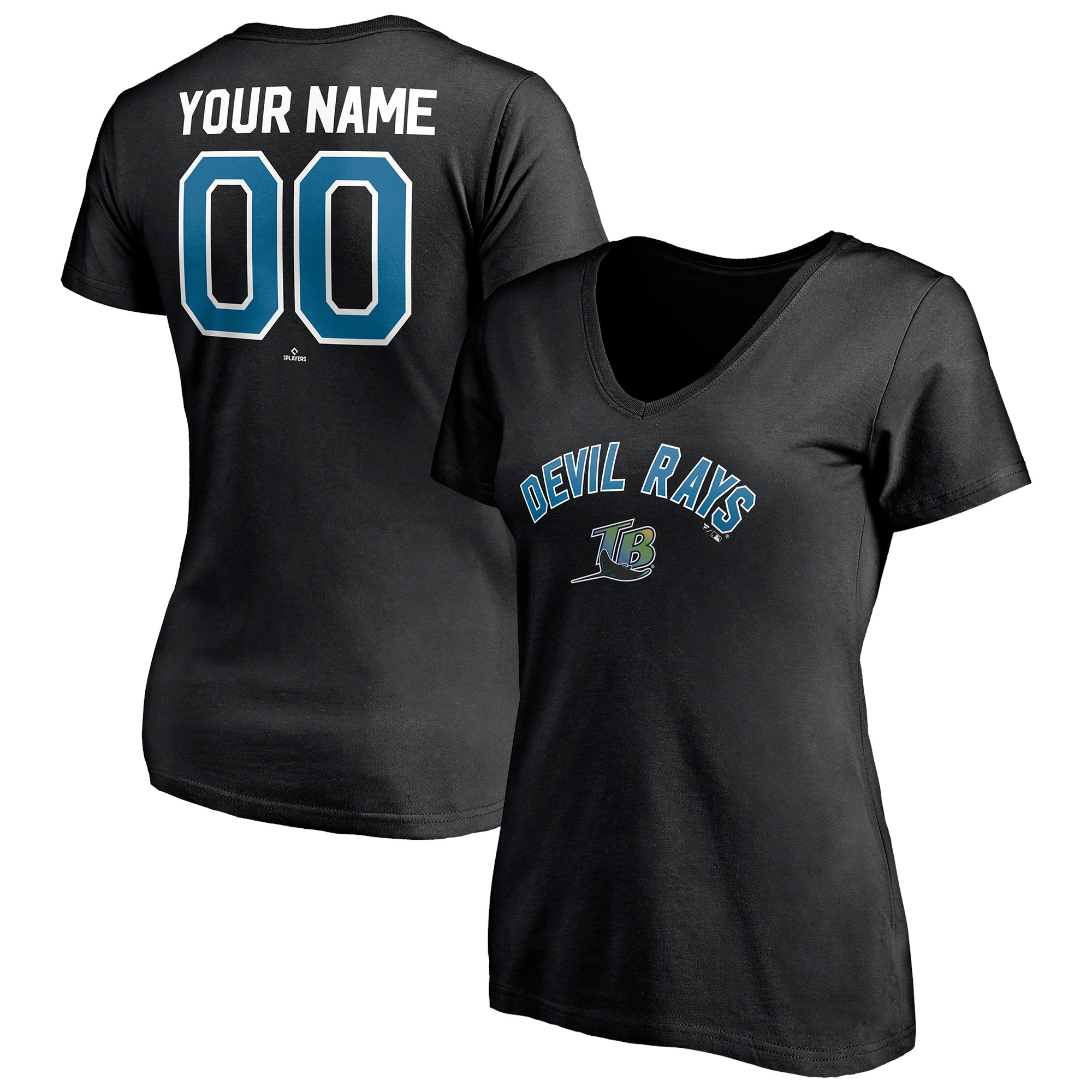 Women's Tampa Bay Rays  Branded Black Cooperstown Winning Streak Personalized Name & Number V-Neck T-Shirt