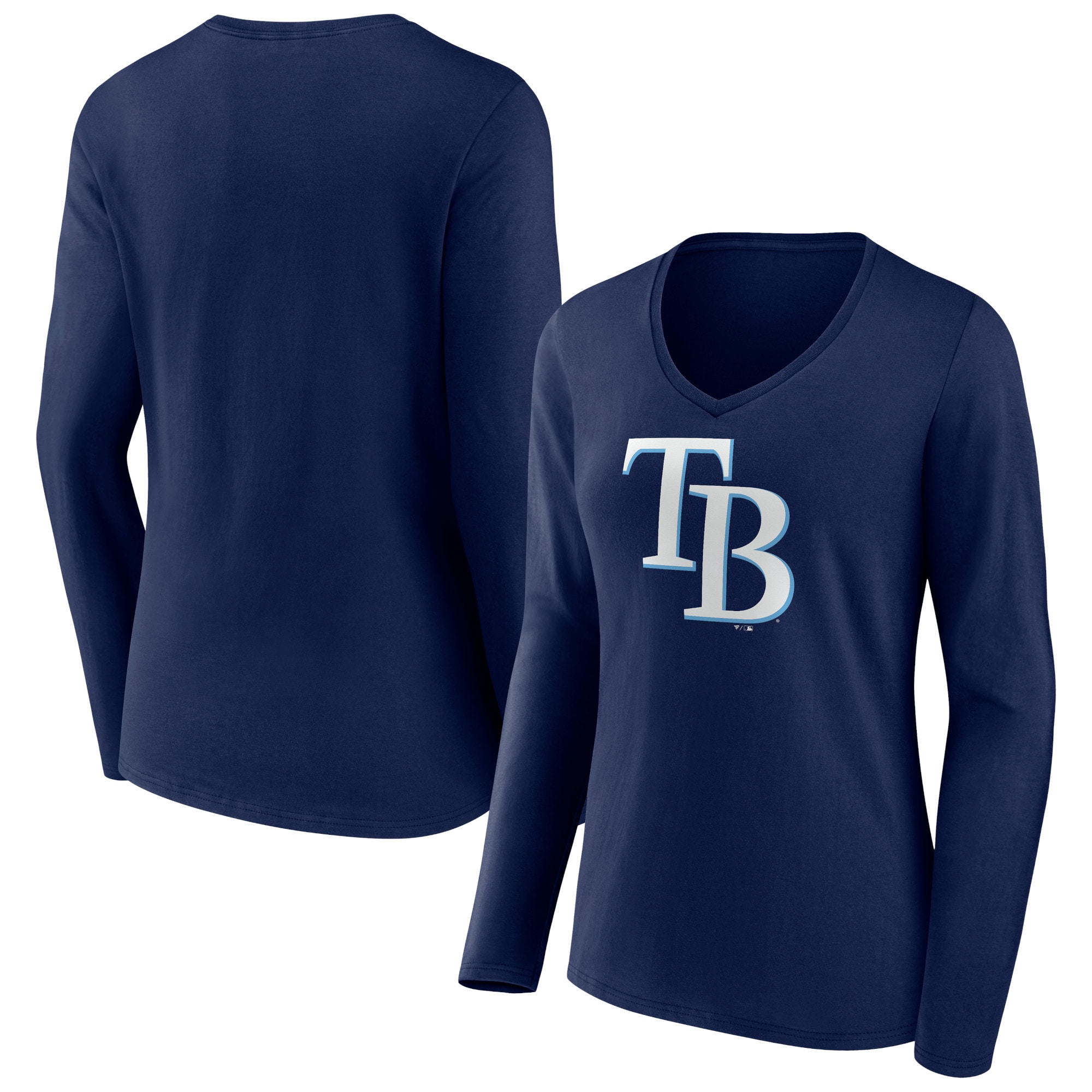 Women's Tampa Bay Rays  Branded Navy Official Logo V-Neck Long Sleeve T-Shirt