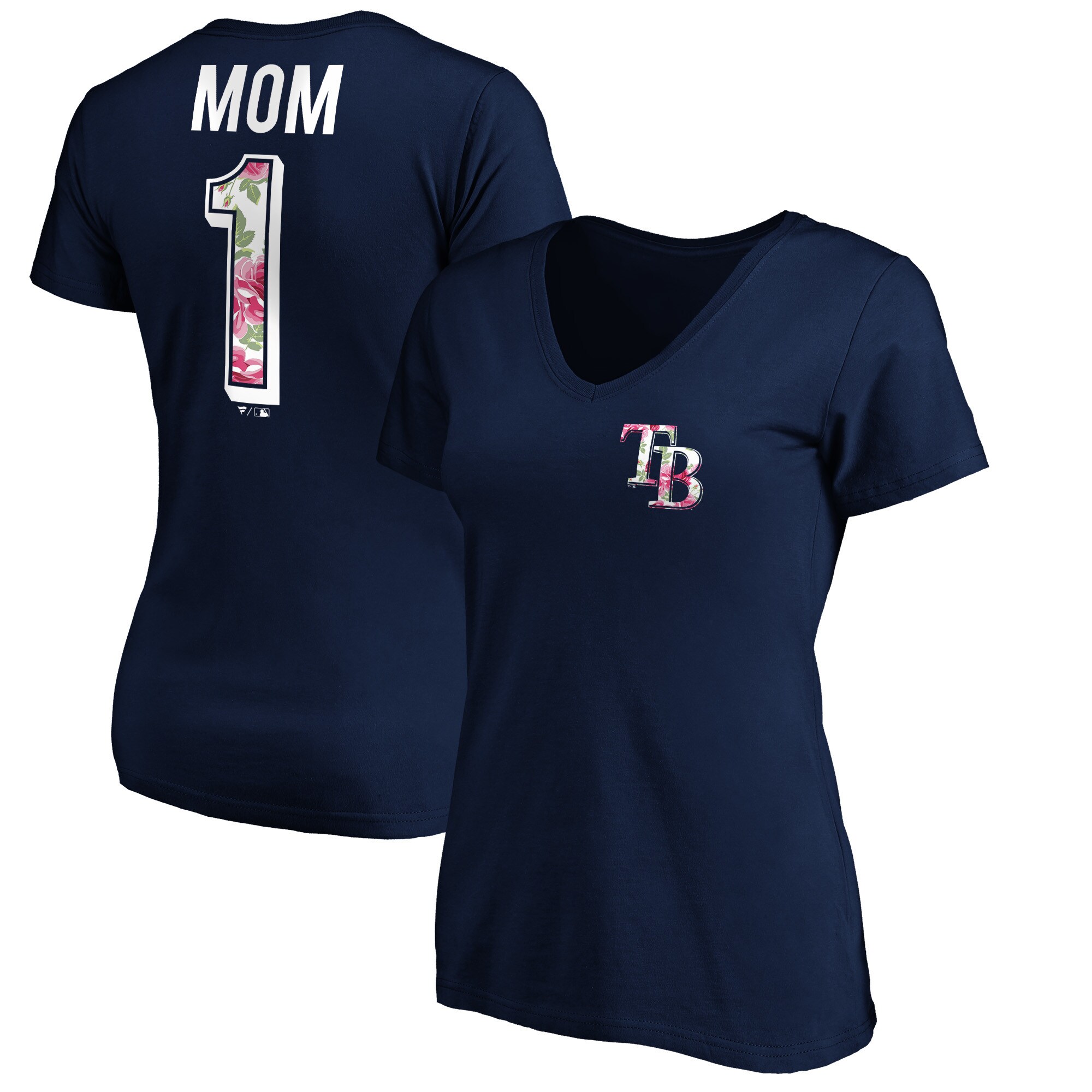 Women's Tampa Bay Rays  Branded Navy Plus Size Mother's Day V-Neck T-Shirt