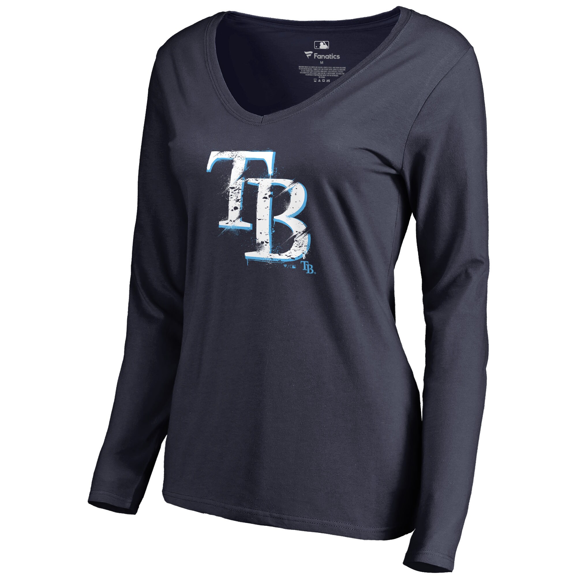 Women's Tampa Bay Rays  Branded Navy Splatter Logo Long Sleeve V-Neck T-Shirt