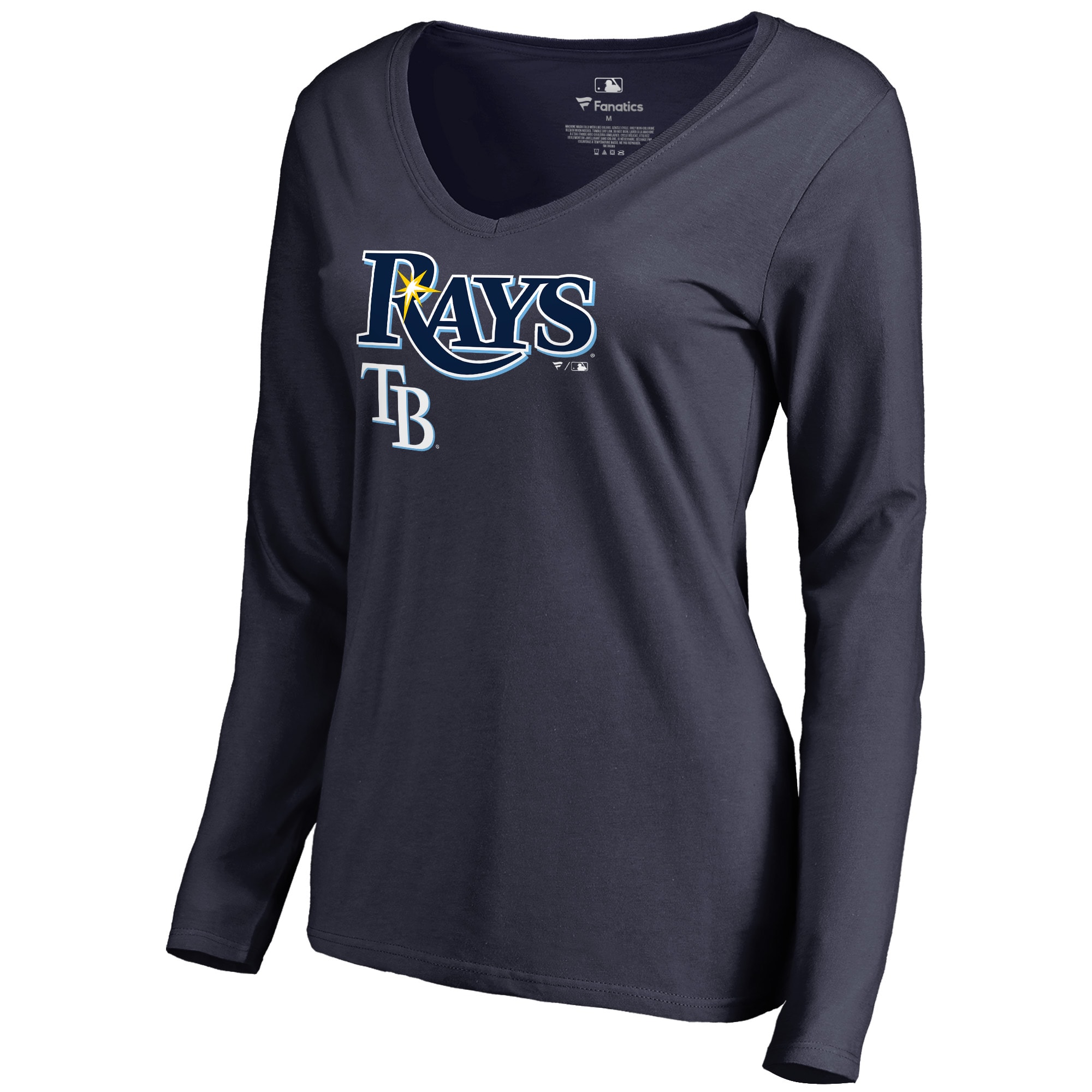 Women's Tampa Bay Rays  Branded Navy Team Lockup Slim Fit Long Sleeve V-Neck T-Shirt