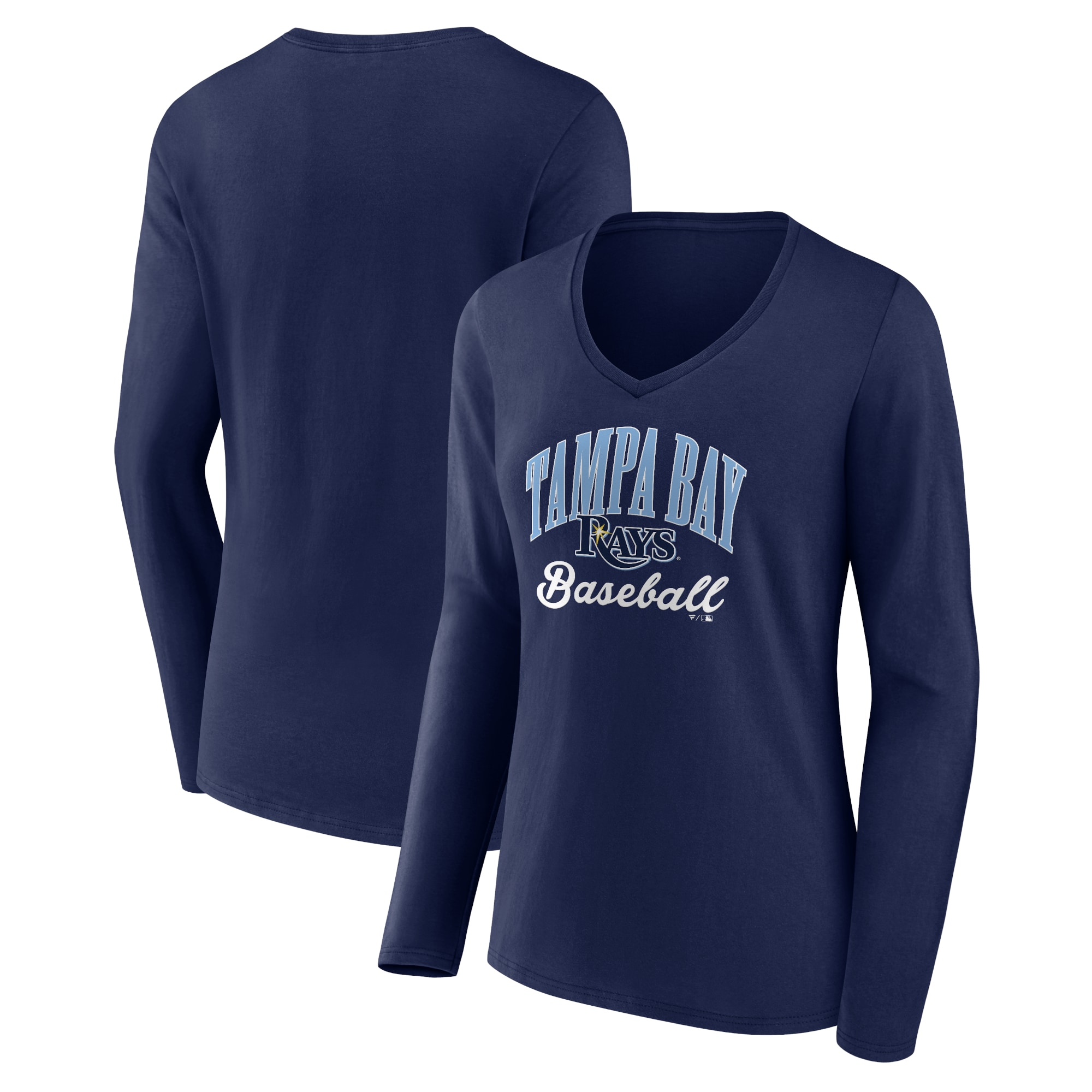 Women's Tampa Bay Rays  Branded Navy Victory Script Long Sleeve V-Neck T-Shirt