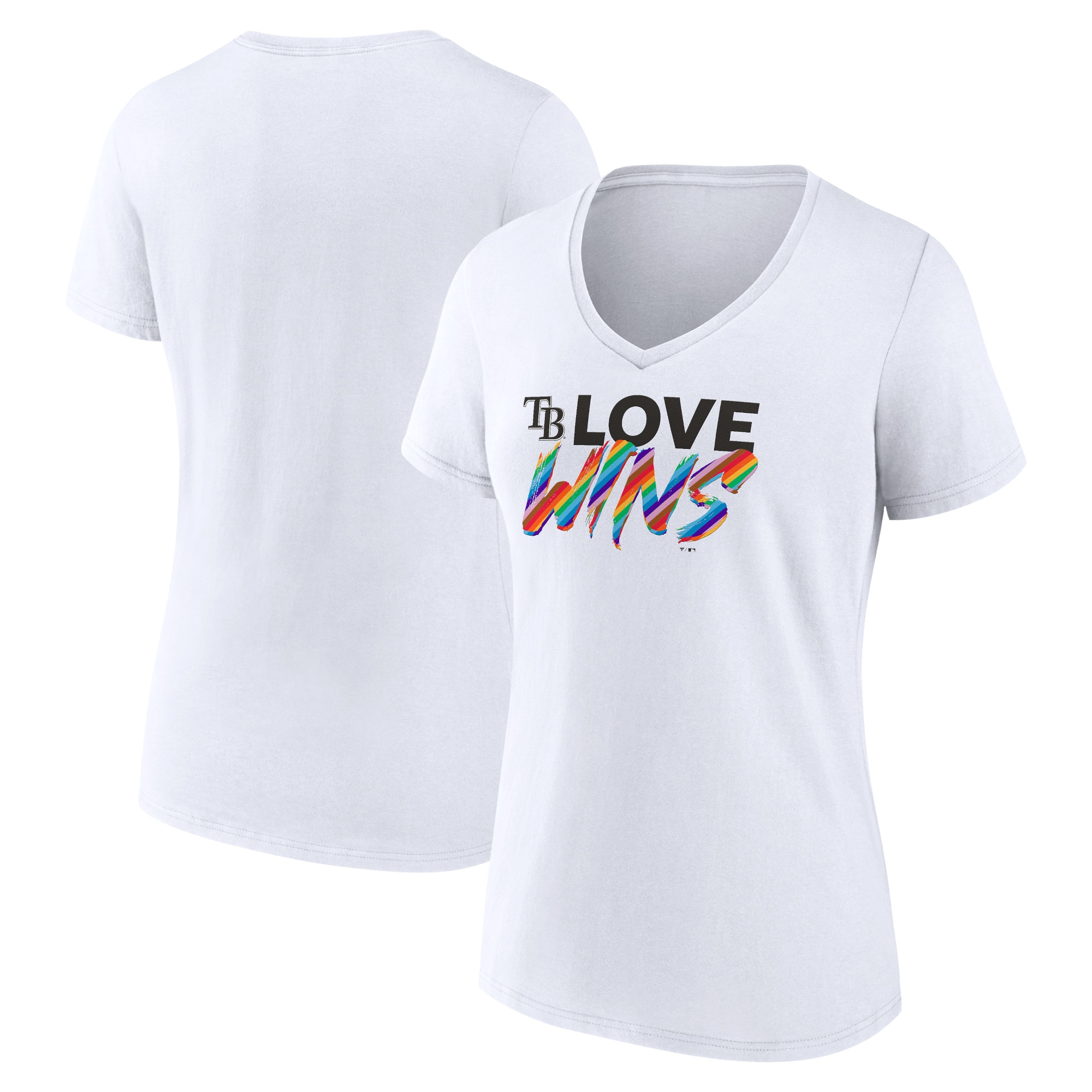Women's Tampa Bay Rays  Branded White Love Wins V-Neck T-Shirt