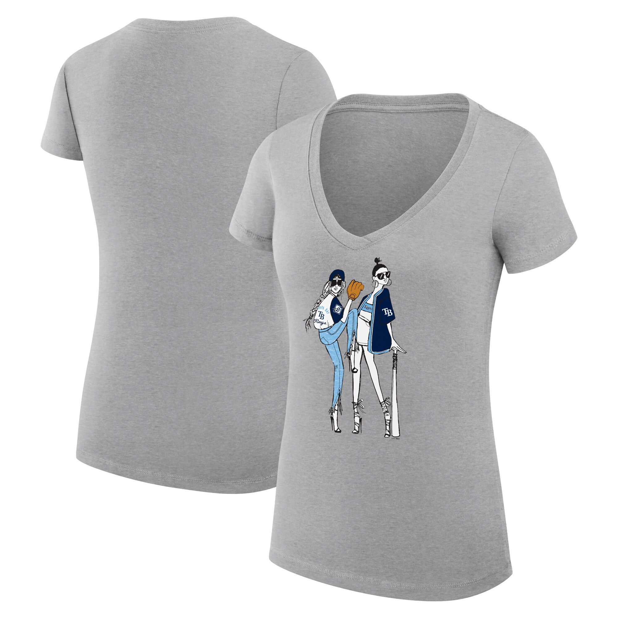 Women's Tampa Bay Rays G-III 4Her by Carl Banks Heather Gray Baseball V-Neck Fitted T-Shirt