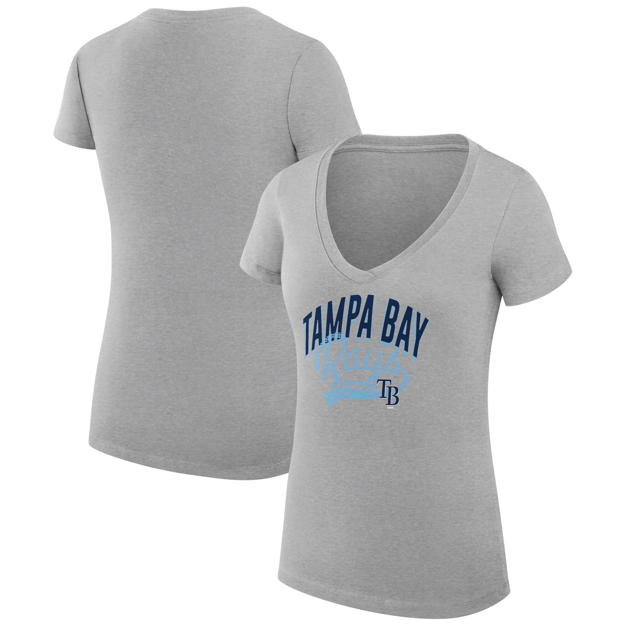 Women's Tampa Bay Rays  G-III 4Her by Carl Banks Heather Gray Filigree Team V-Neck Fitted T-Shirt