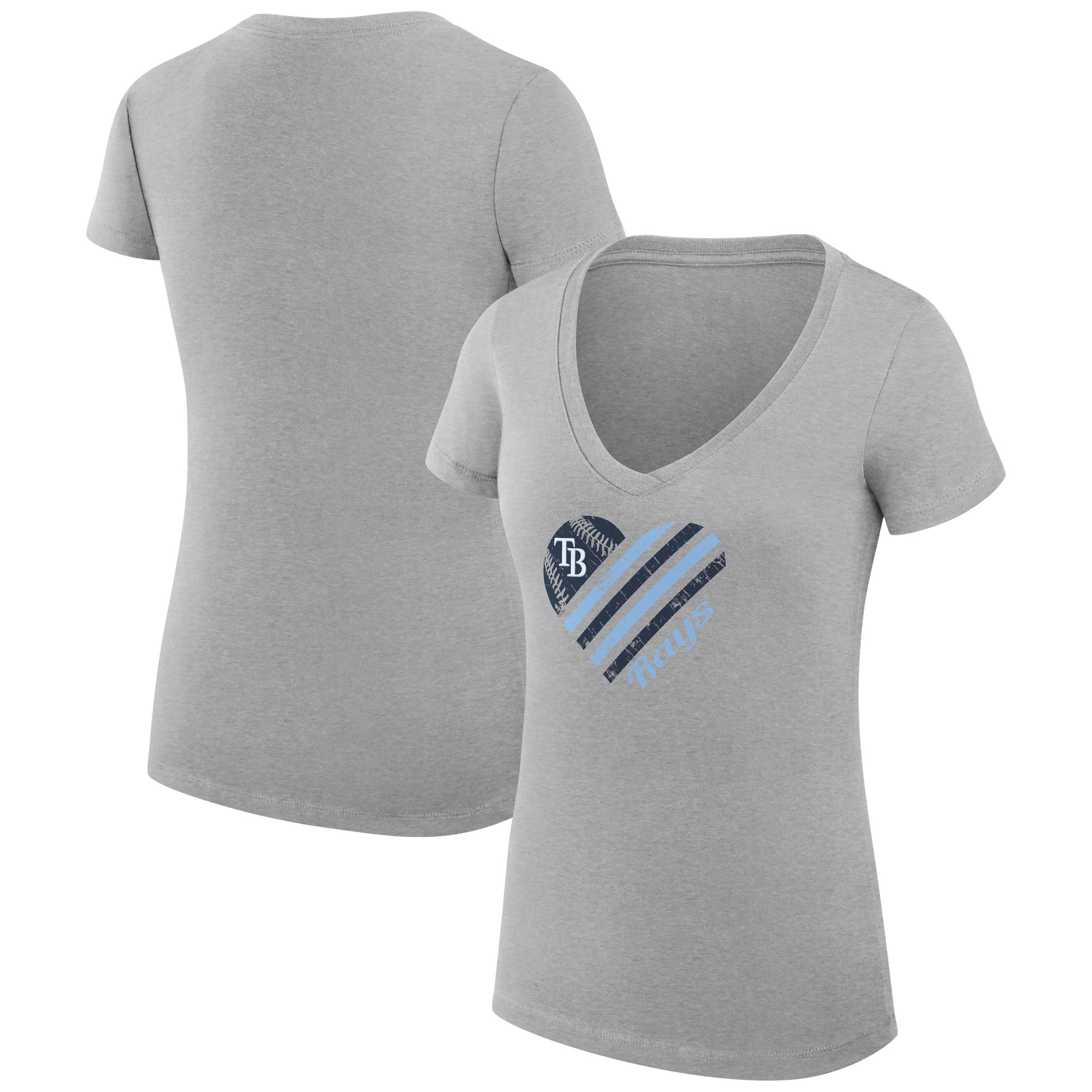 Women's Tampa Bay Rays  G-III 4Her by Carl Banks Heather Gray Heart V-Neck Fitted T-Shirt