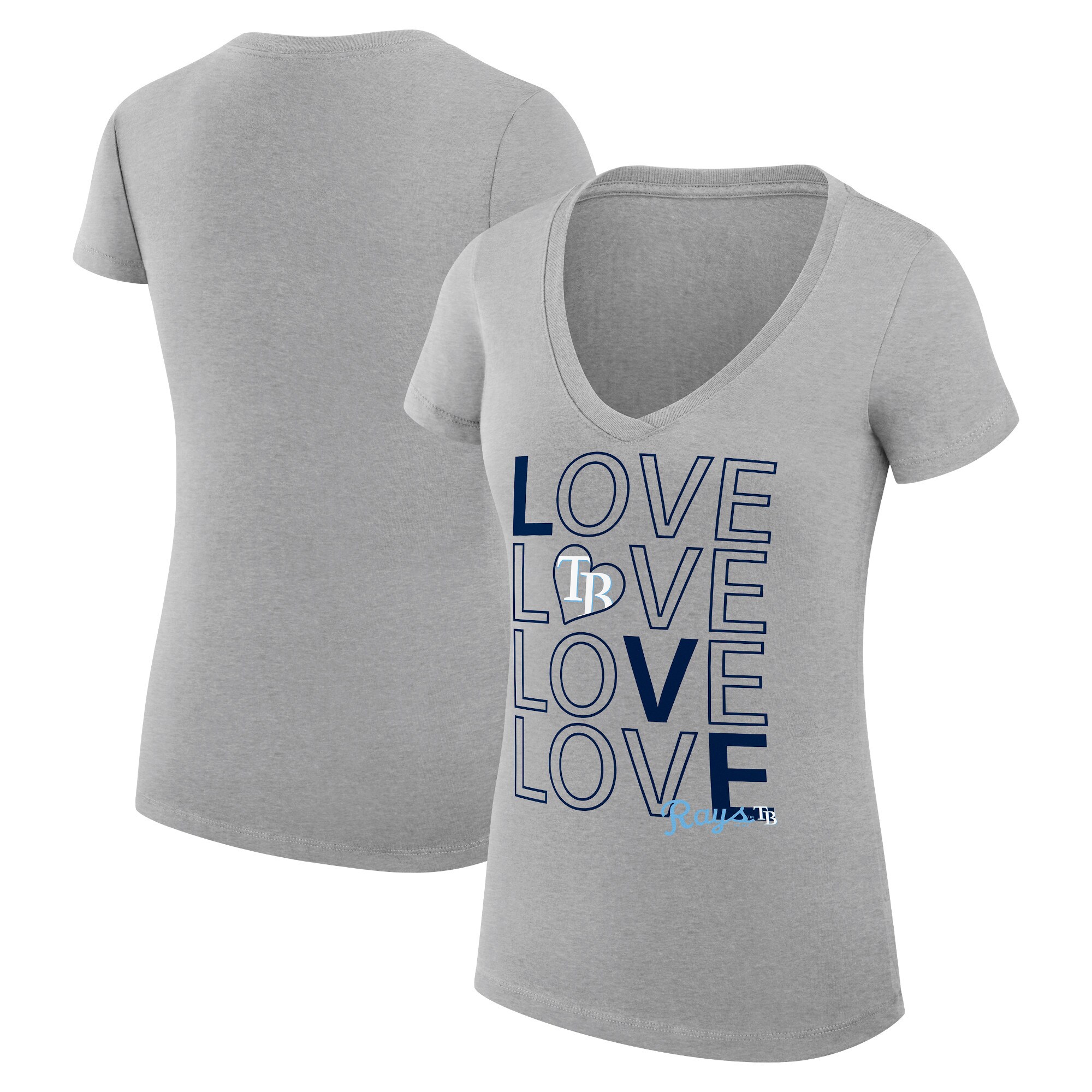 Women's Tampa Bay Rays G-III 4Her by Carl Banks Heather Gray Love Graphic Team V-Neck Fitted T-Shirt