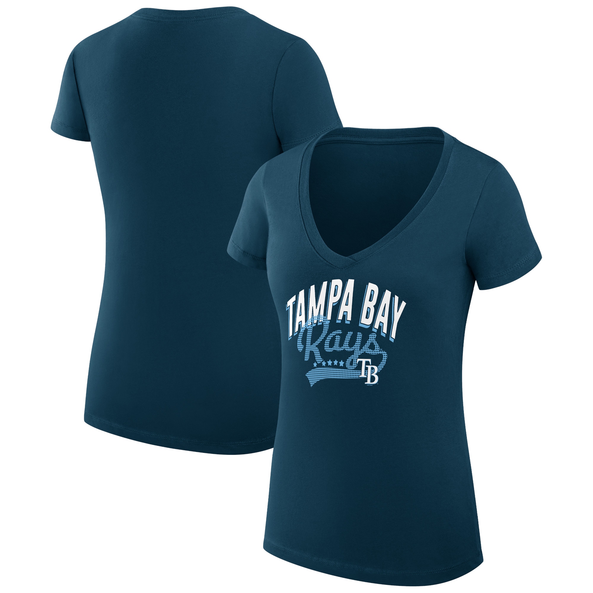 Women's Tampa Bay Rays  G-III 4Her by Carl Banks Navy Filigree Team V-Neck Fitted T-Shirt
