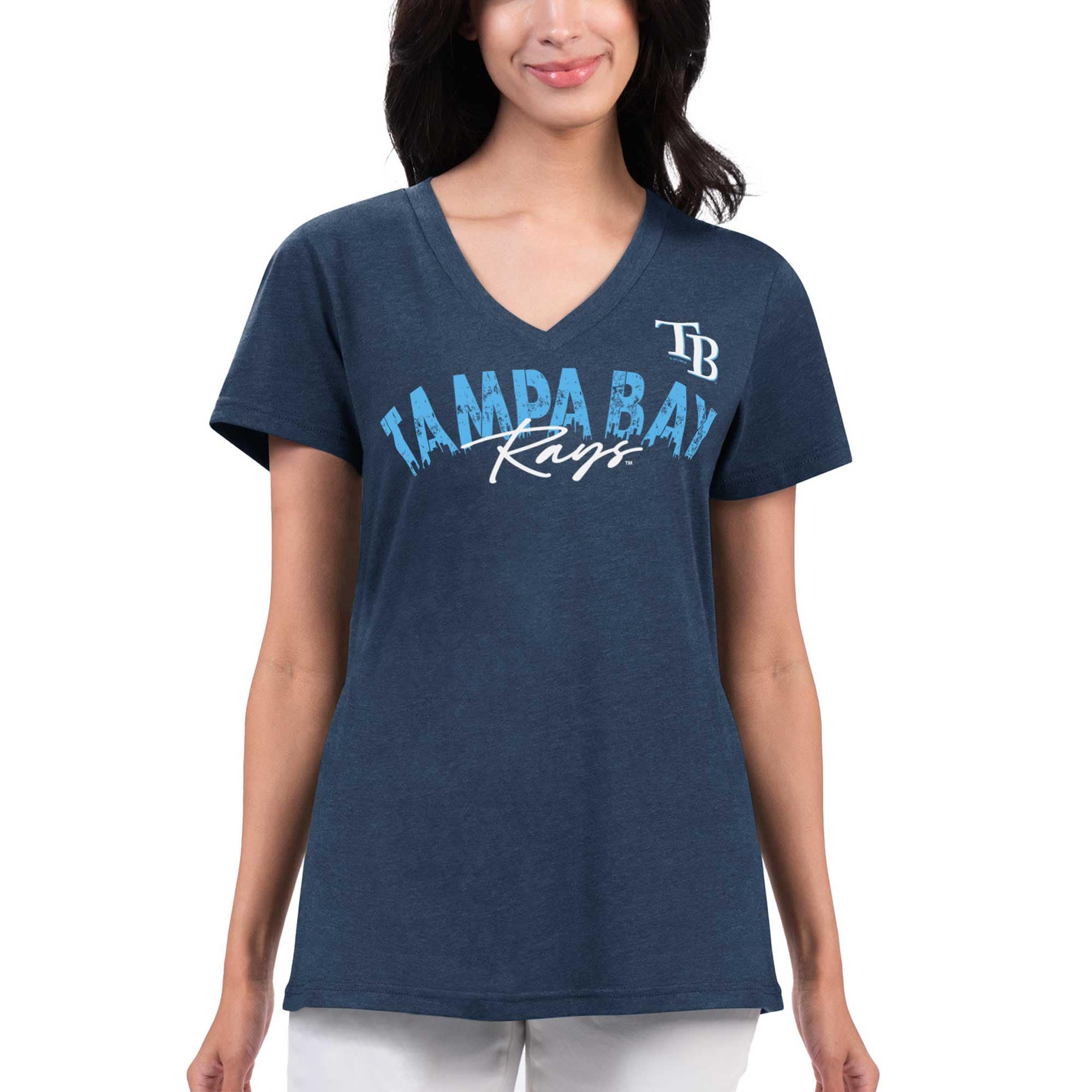 Women's Tampa Bay Rays G-III 4Her by Carl Banks Navy Key Move V-Neck T-Shirt