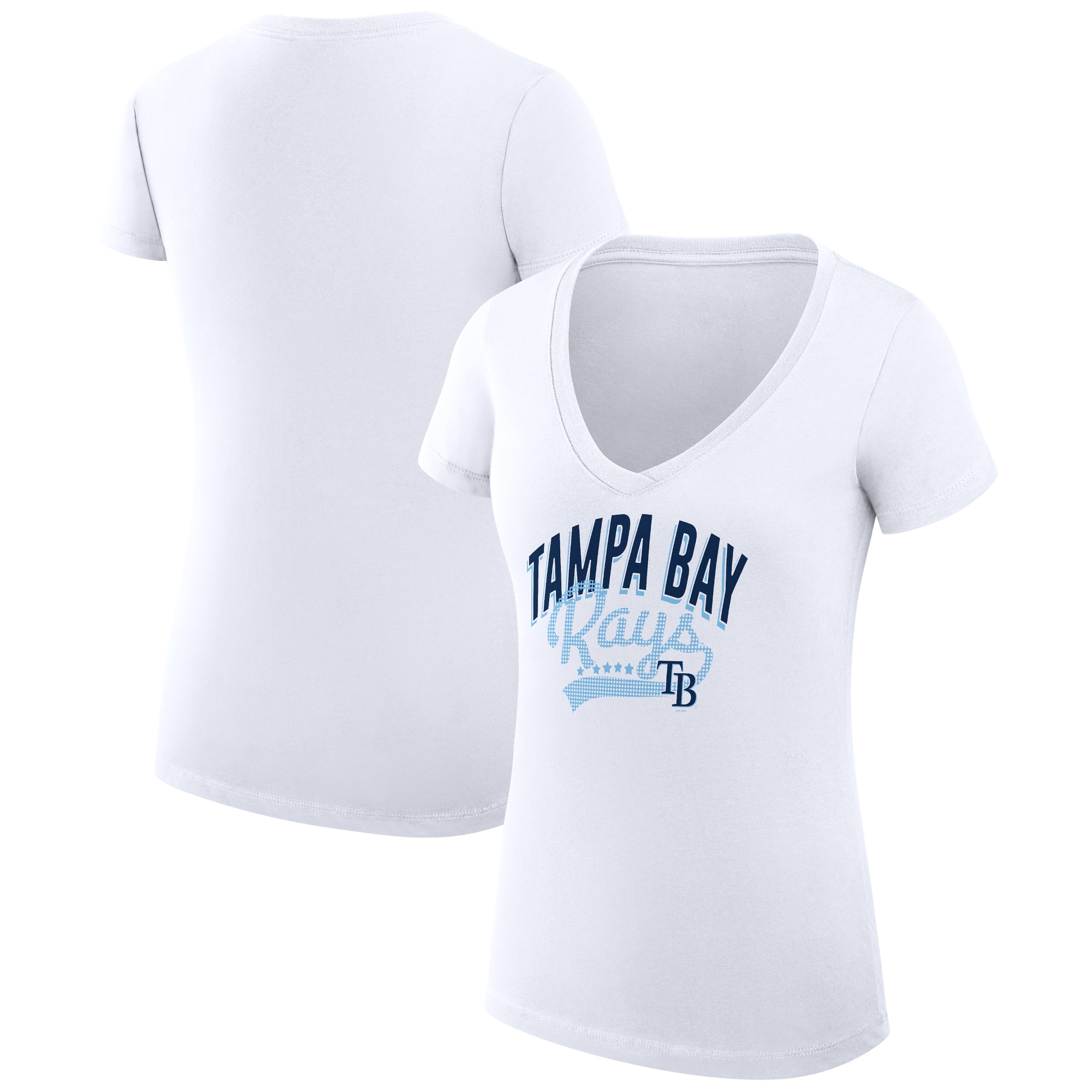 Women's Tampa Bay Rays  G-III 4Her by Carl Banks White Filigree Team V-Neck Fitted T-Shirt