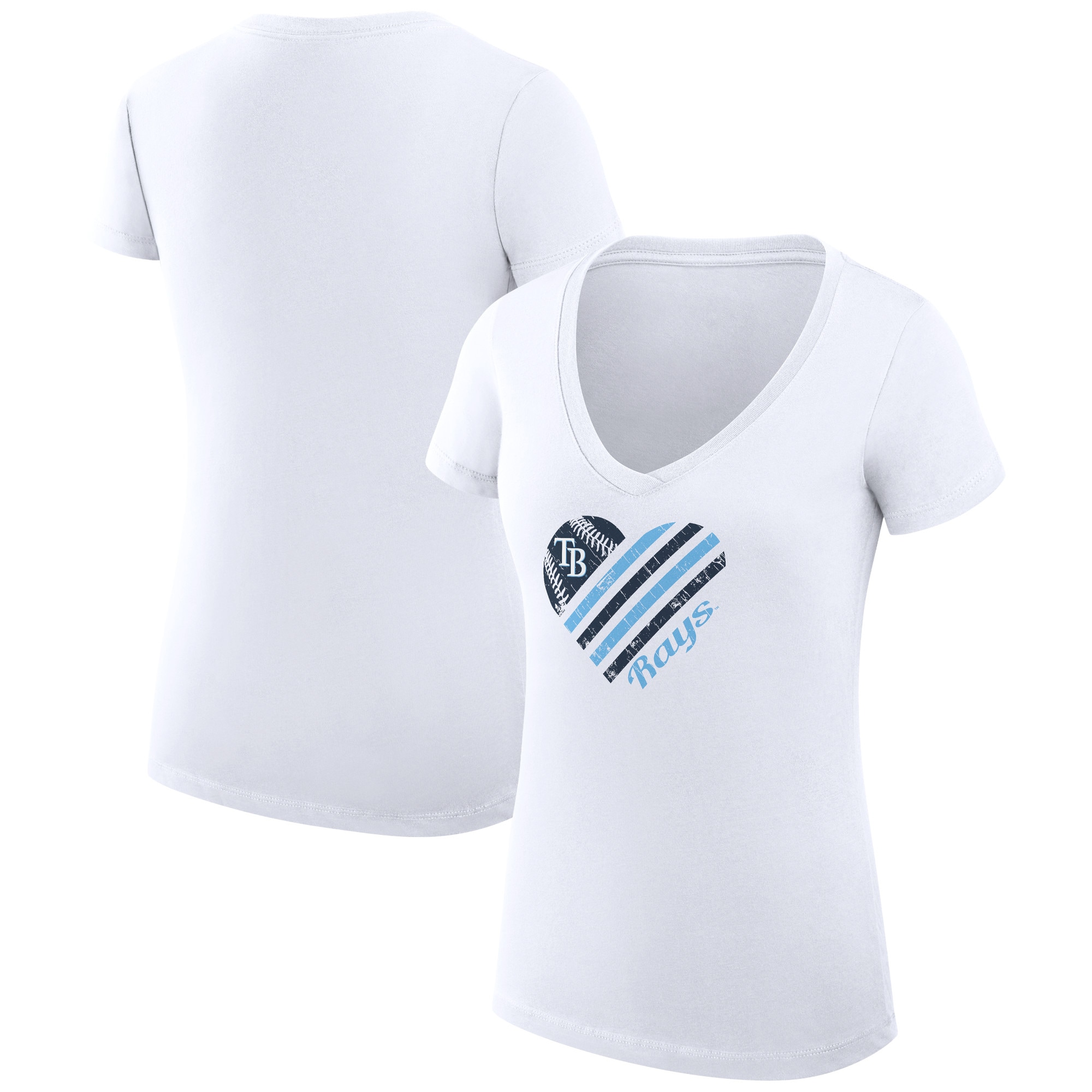 Women's Tampa Bay Rays  G-III 4Her by Carl Banks White Heart V-Neck Fitted T-Shirt