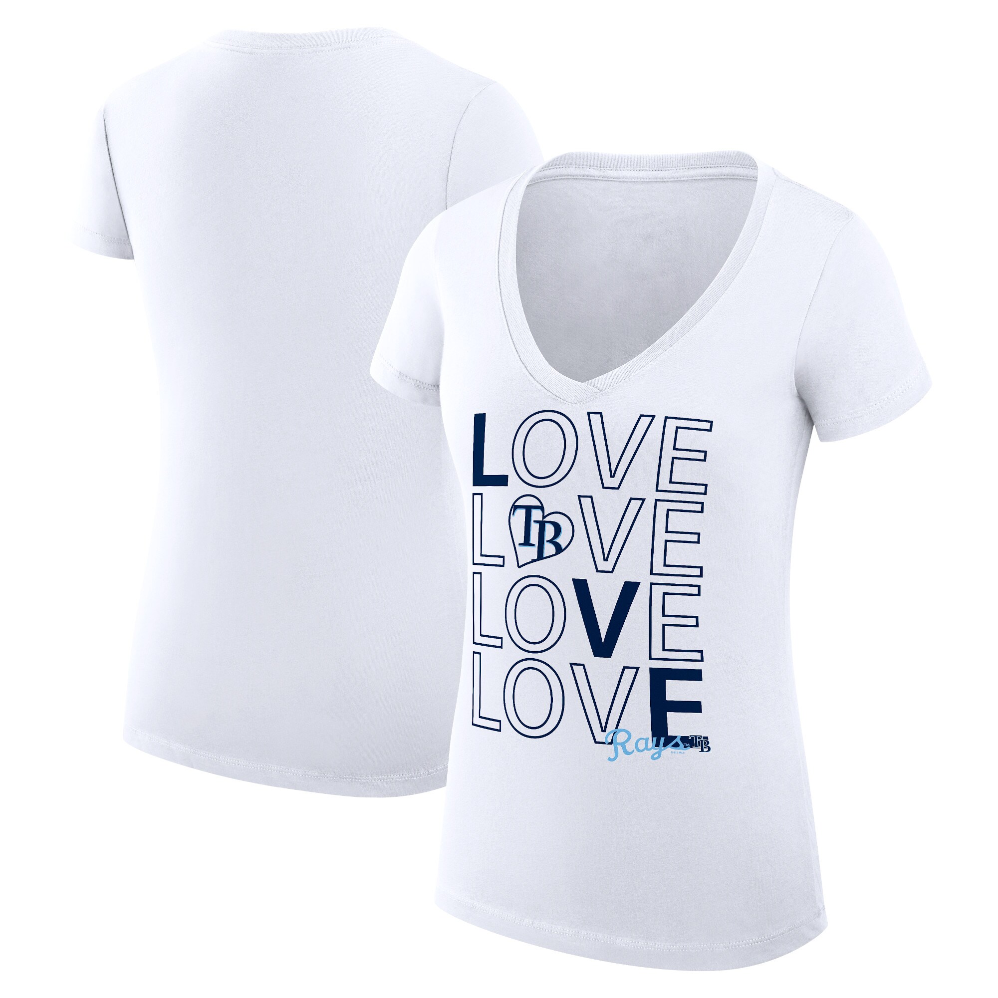 Women's Tampa Bay Rays G-III 4Her by Carl Banks White Love Graphic Team V-Neck Fitted T-Shirt