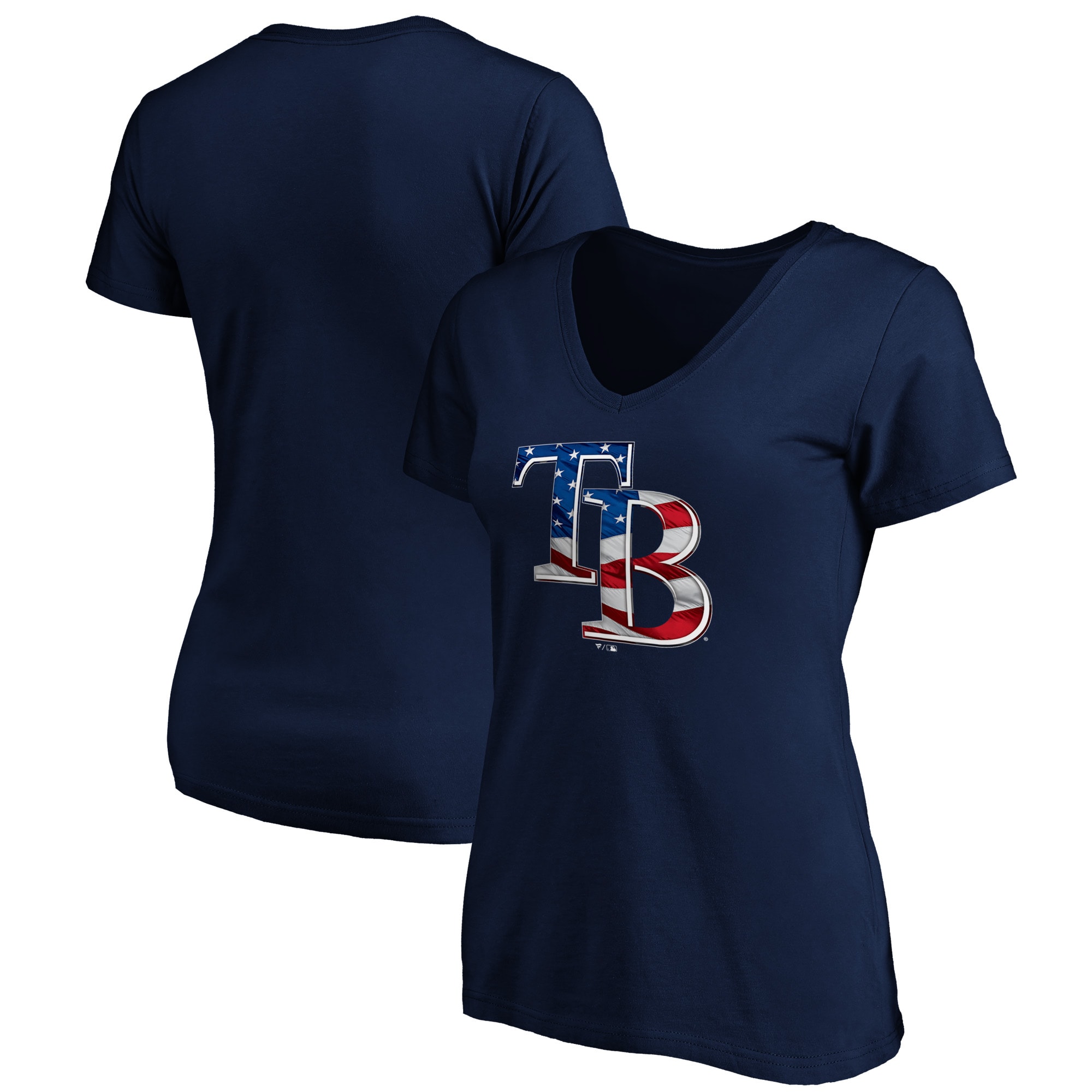 Women's Tampa Bay Rays Logo  Branded Navy Banner Wave V-Neck T-Shirt