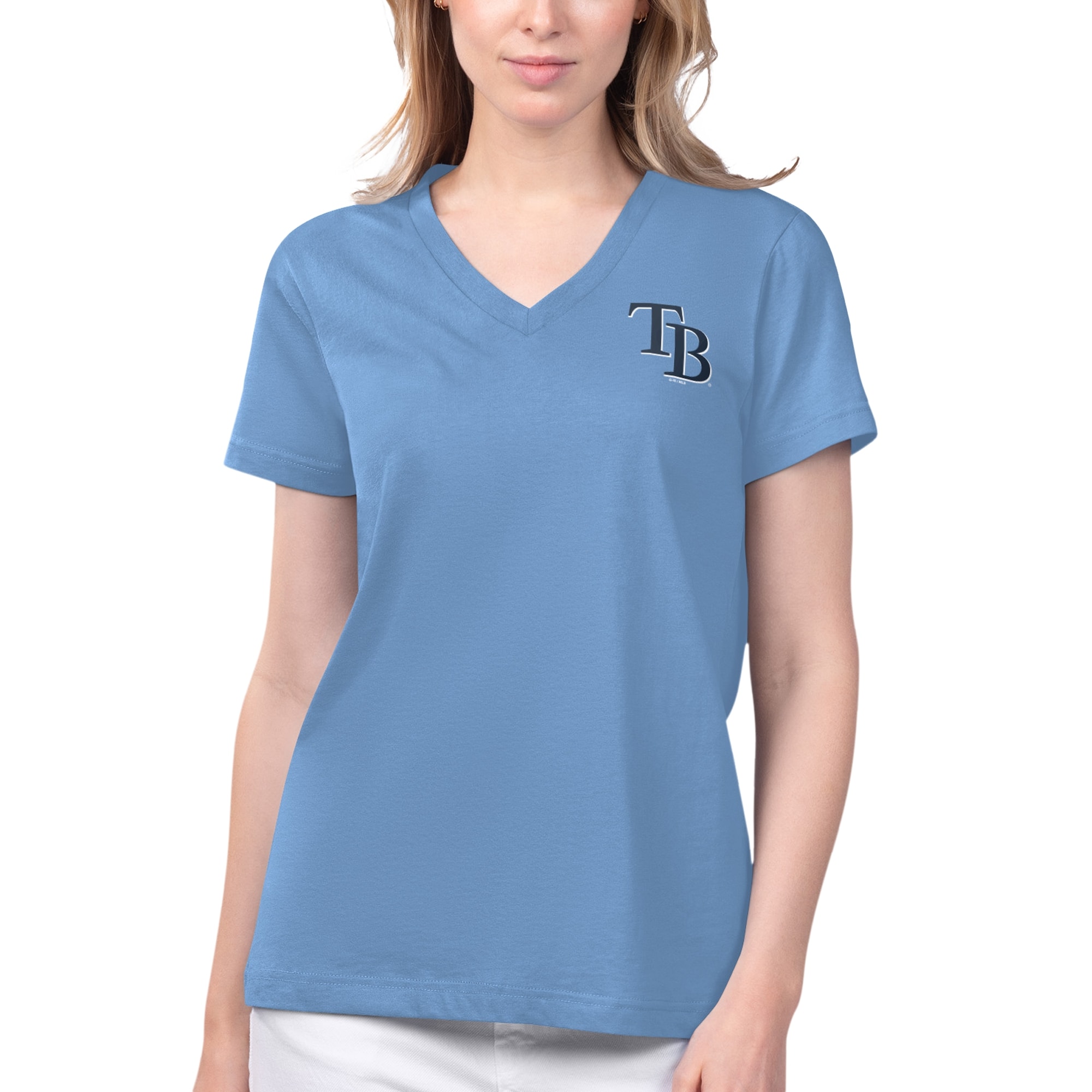 Women's Tampa Bay Rays Margaritaville Light Blue Game Time V-Neck T-Shirt