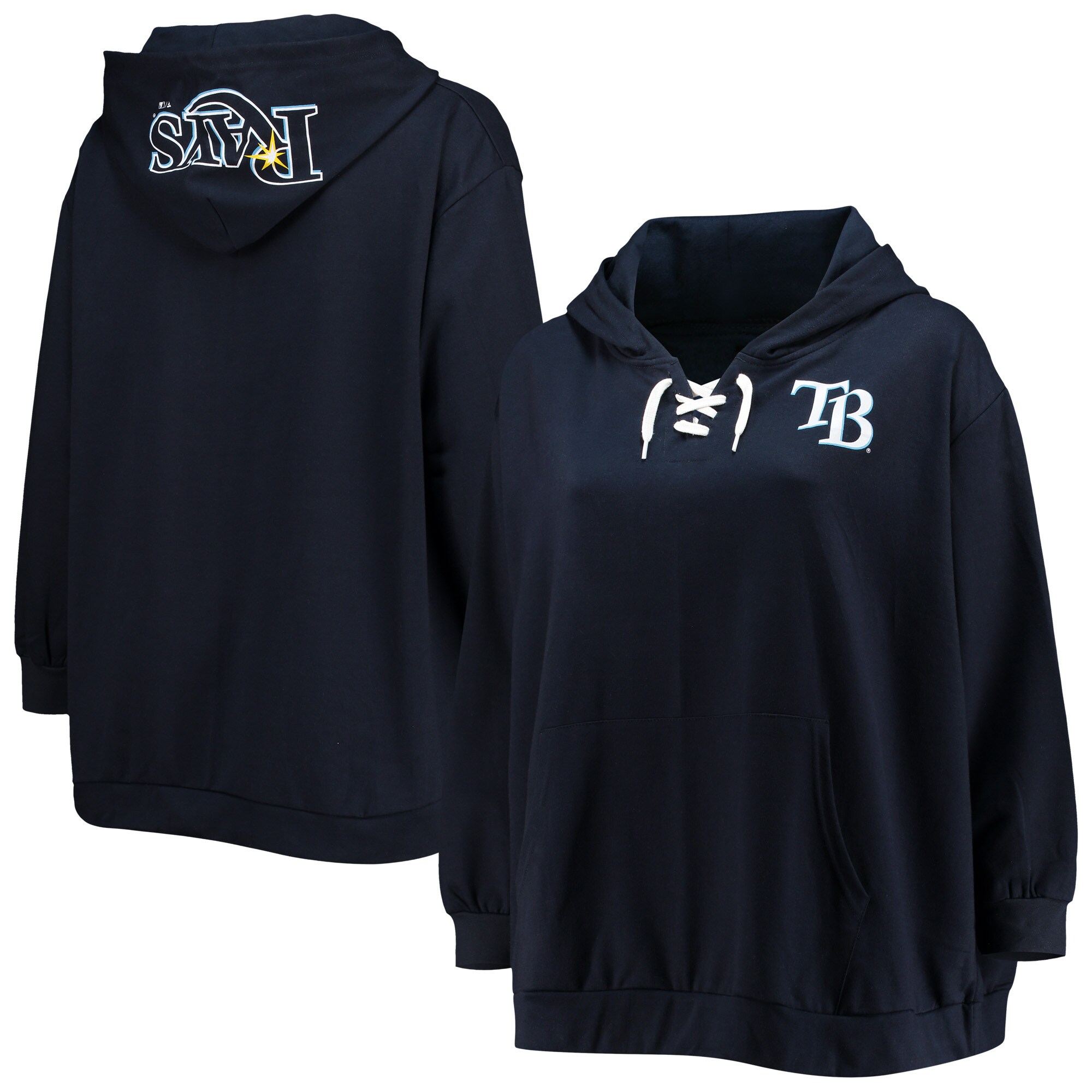 Women's Tampa Bay Rays Navy Plus Size Lace-Up V-Neck Pullover Hoodie