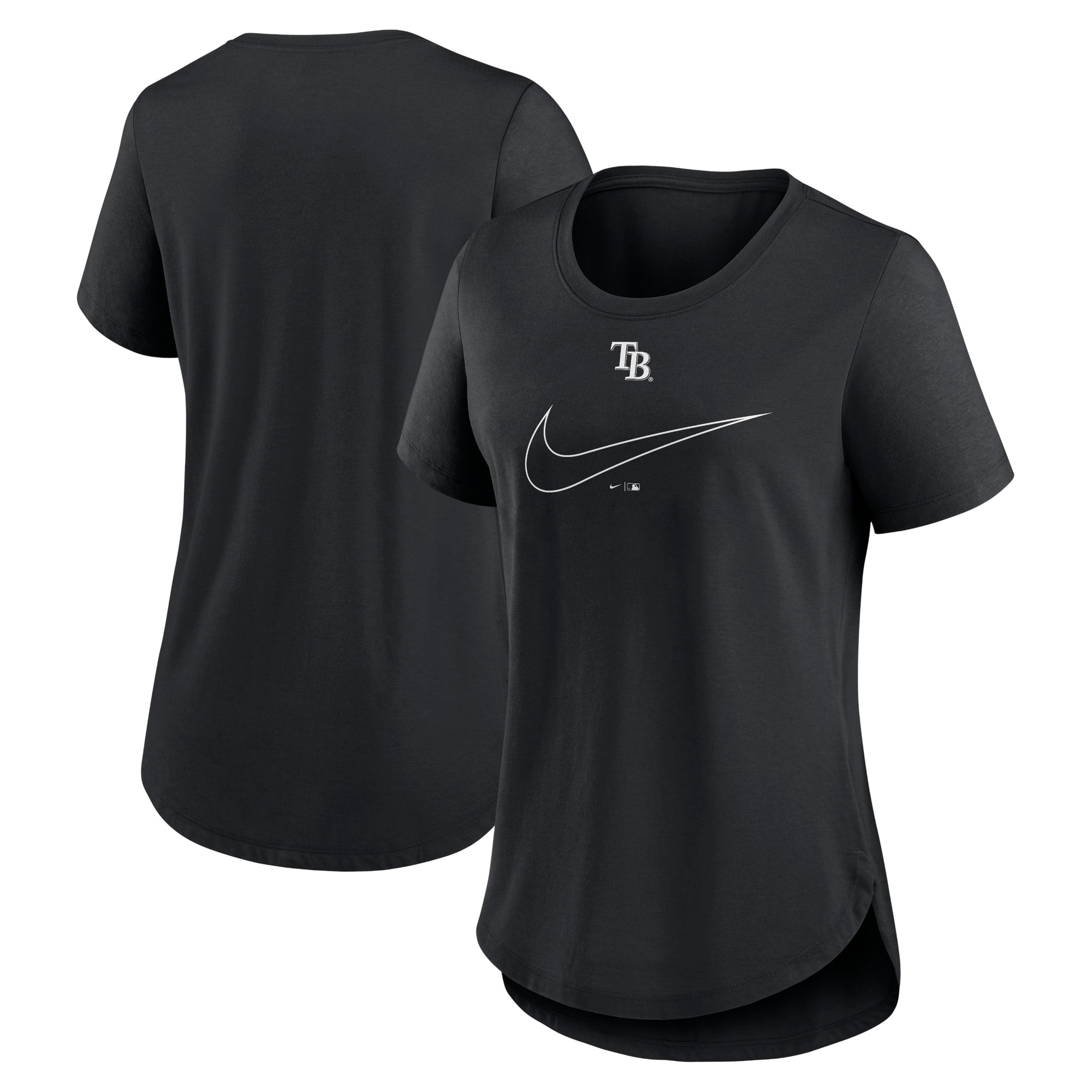 Women's Tampa Bay Rays Nike Black Big Swoosh Tri-Blend Scoop Neck T-Shirt