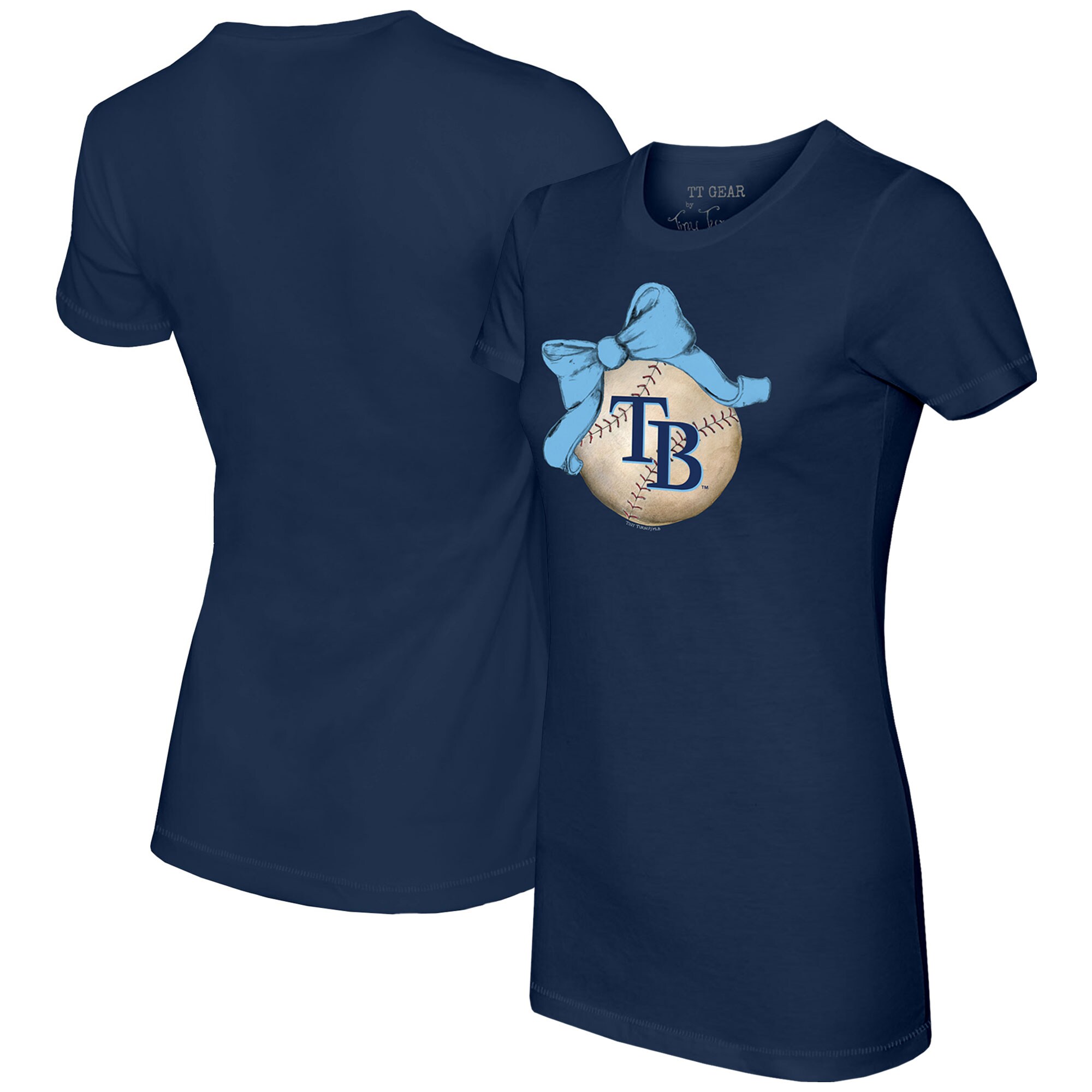 Women's Tampa Bay Rays Tiny Turnip Navy Baseball Bow T-Shirt