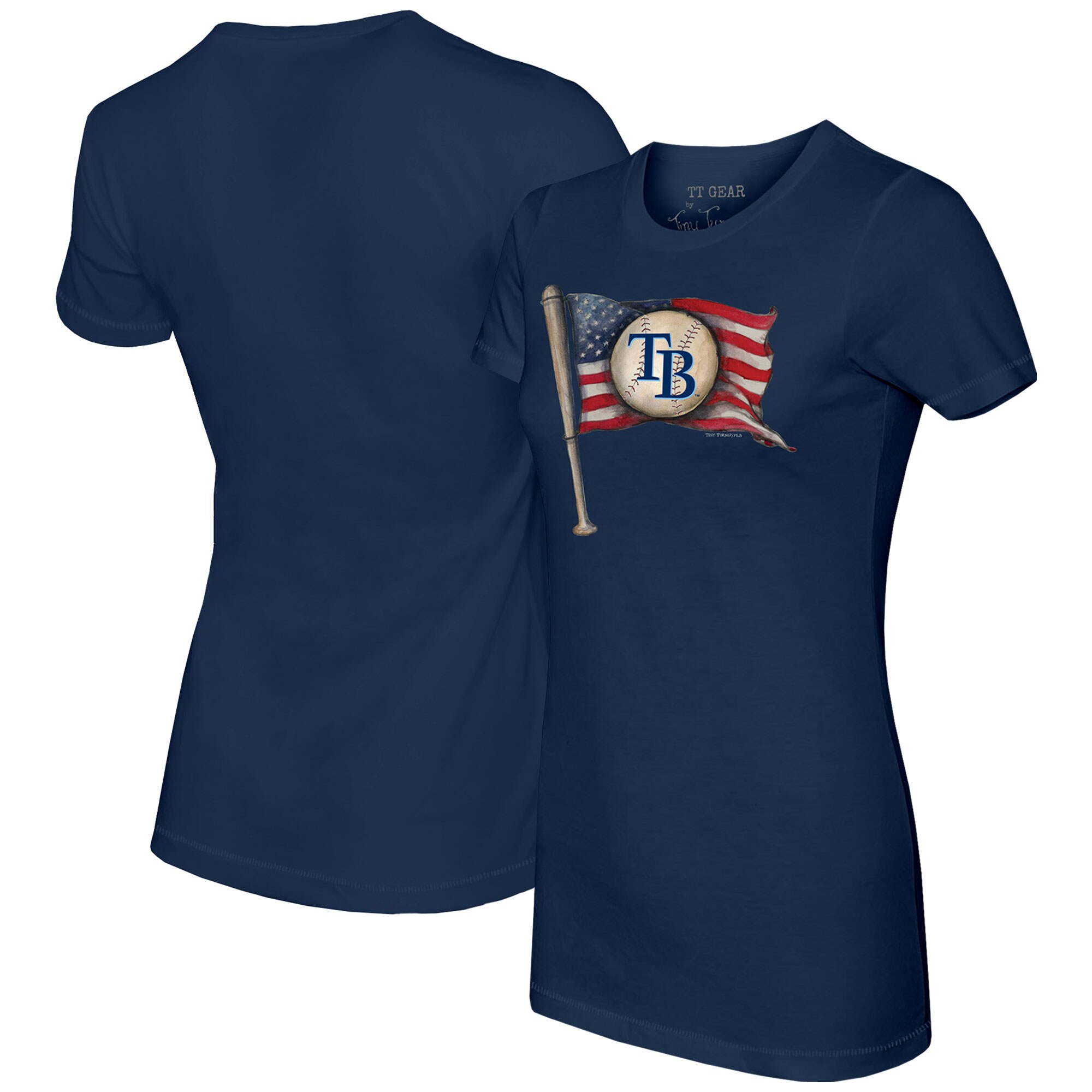 Women's Tampa Bay Rays Tiny Turnip Navy Baseball Flag T-Shirt