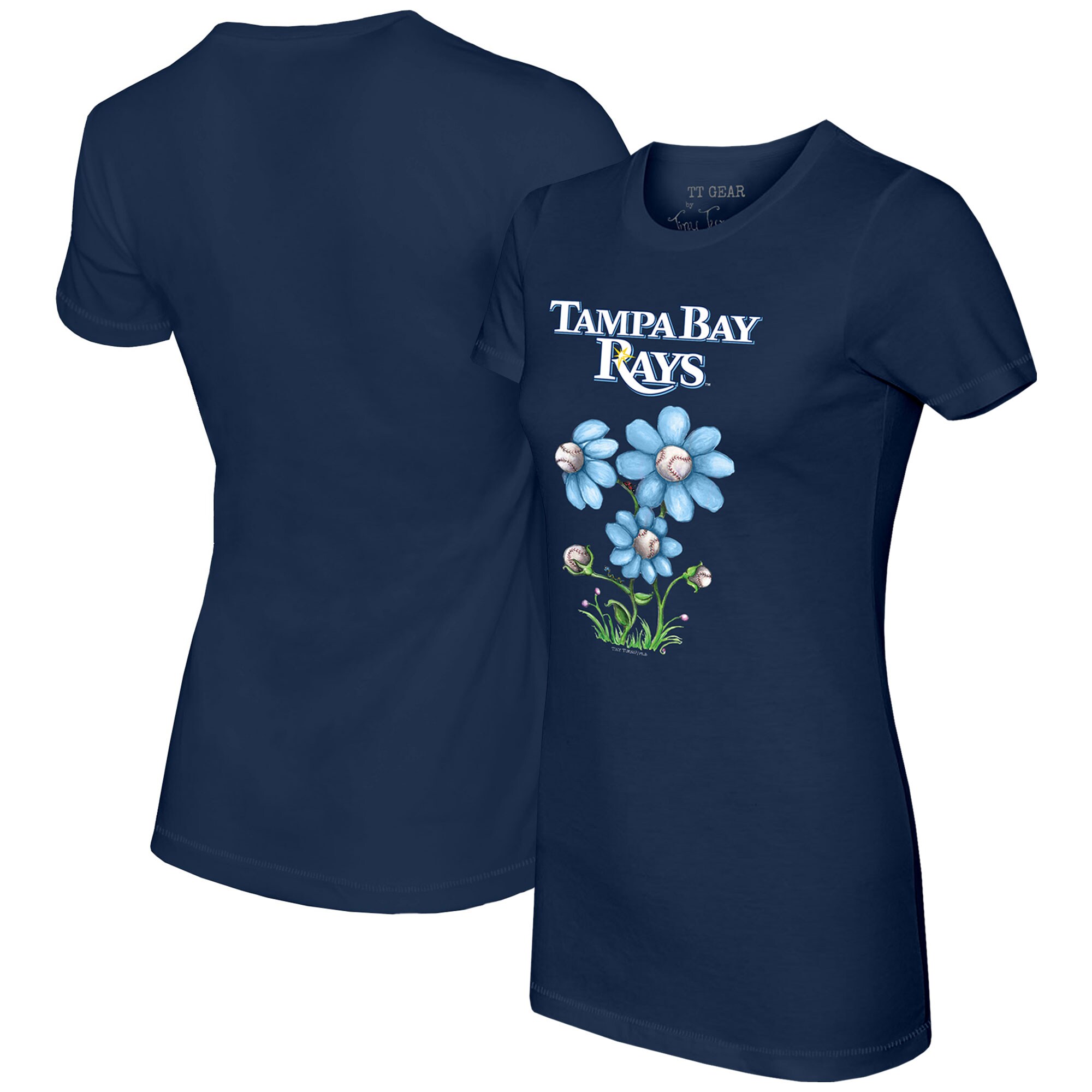 Women's Tampa Bay Rays Tiny Turnip Navy Blooming Baseballs T-Shirt