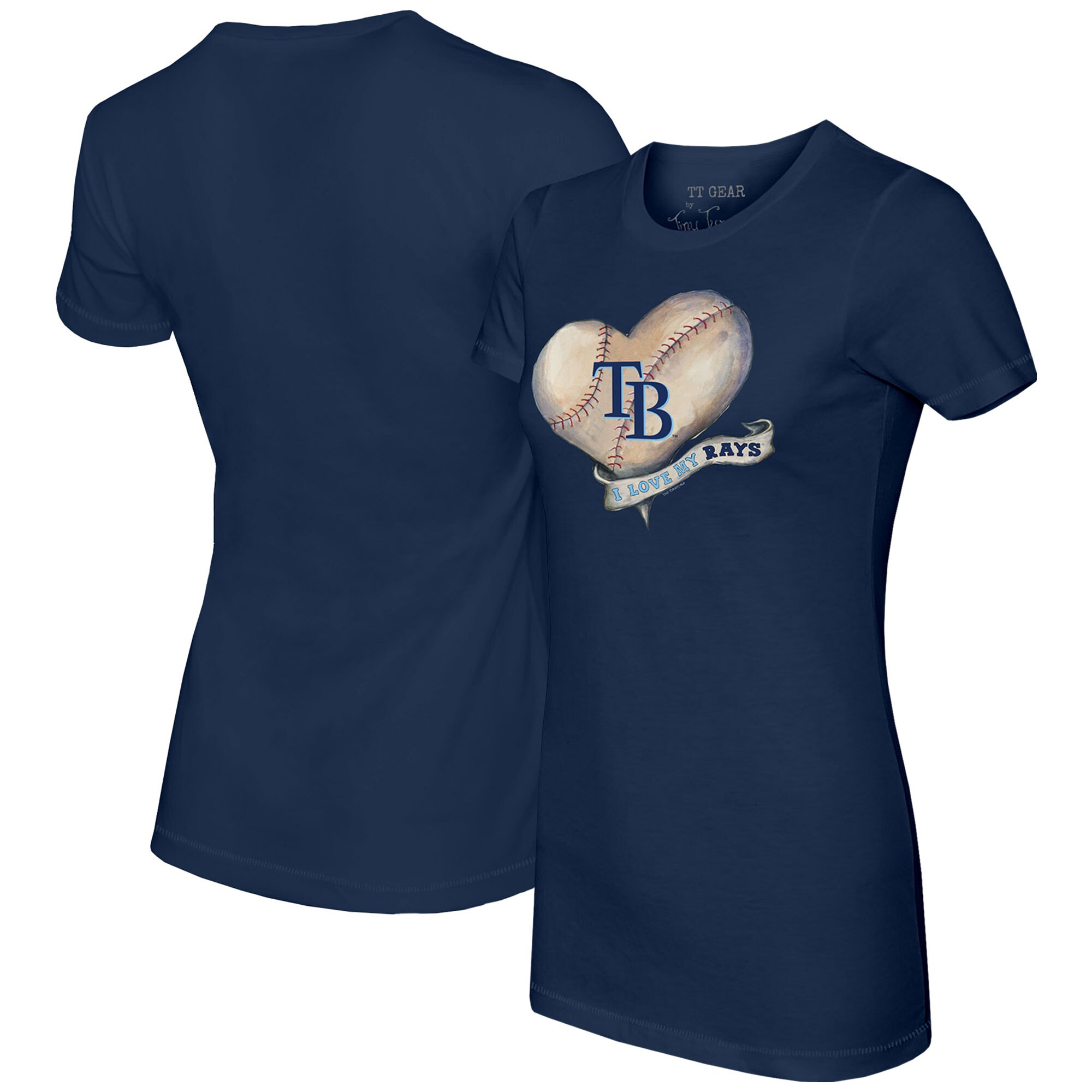 Women's Tampa Bay Rays Tiny Turnip Navy Heart Banner T-Shirt