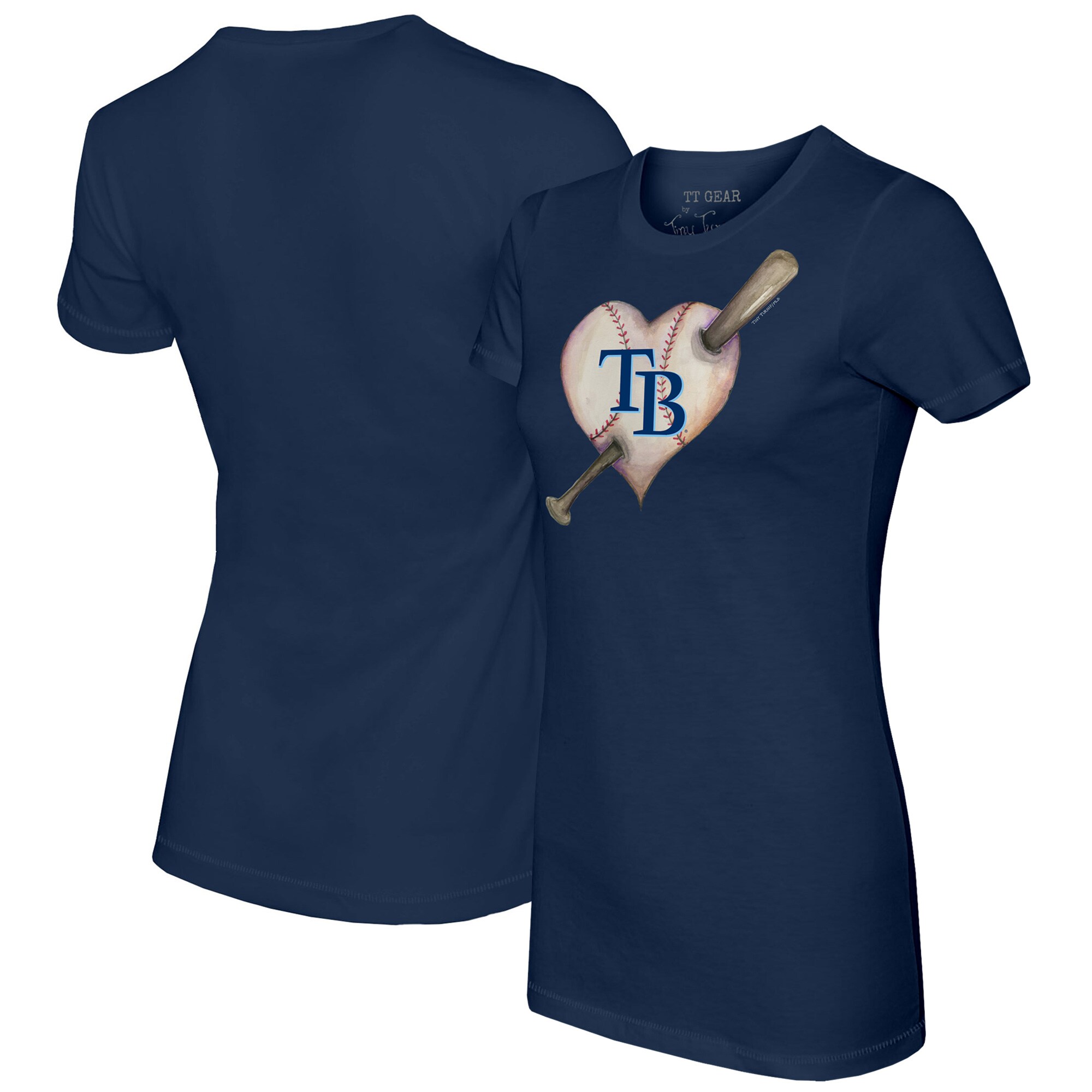 Women's Tampa Bay Rays Tiny Turnip Navy Heart Bat T-Shirt