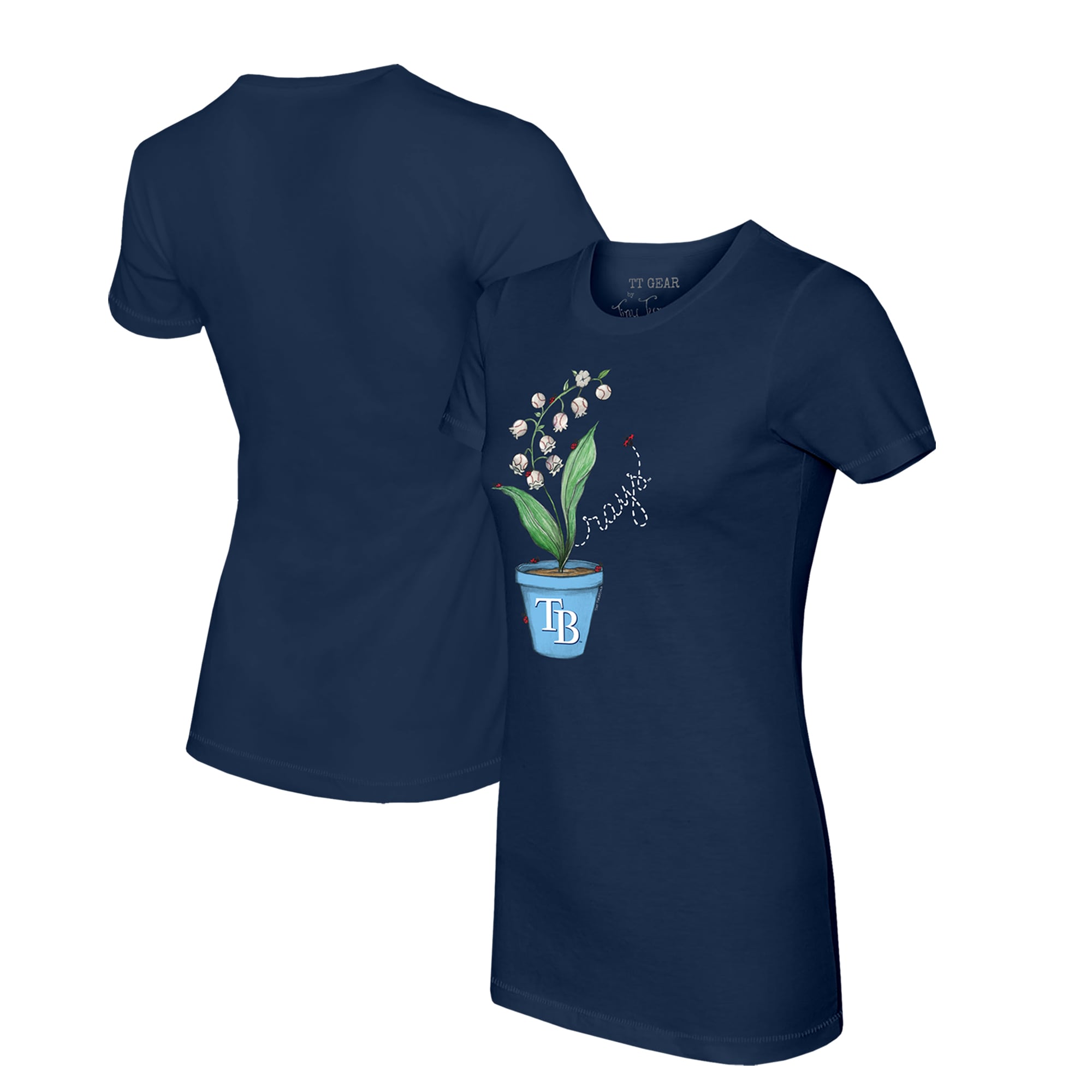 Women's Tampa Bay Rays Tiny Turnip Navy Lilies & Ladybugs T-Shirt