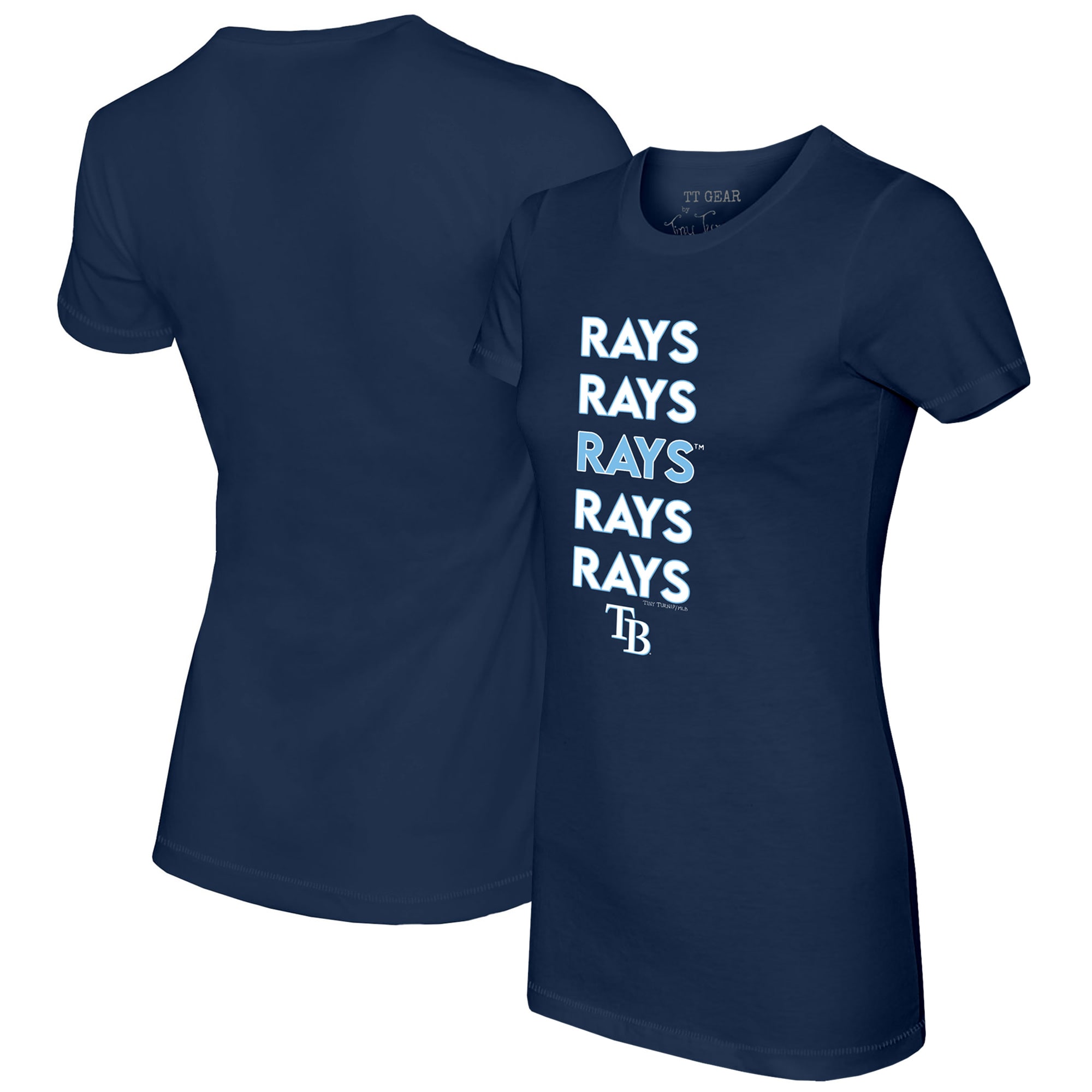 Women's Tampa Bay Rays Tiny Turnip Navy Stacked T-Shirt