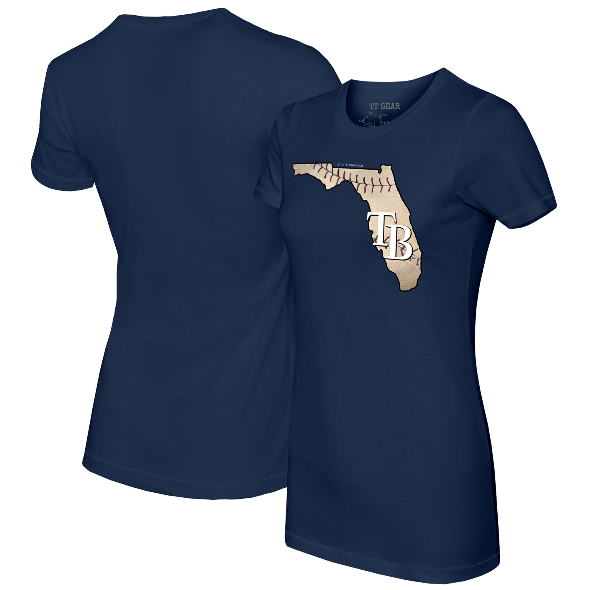 Women's Tampa Bay Rays Tiny Turnip Navy State Outline T-Shirt