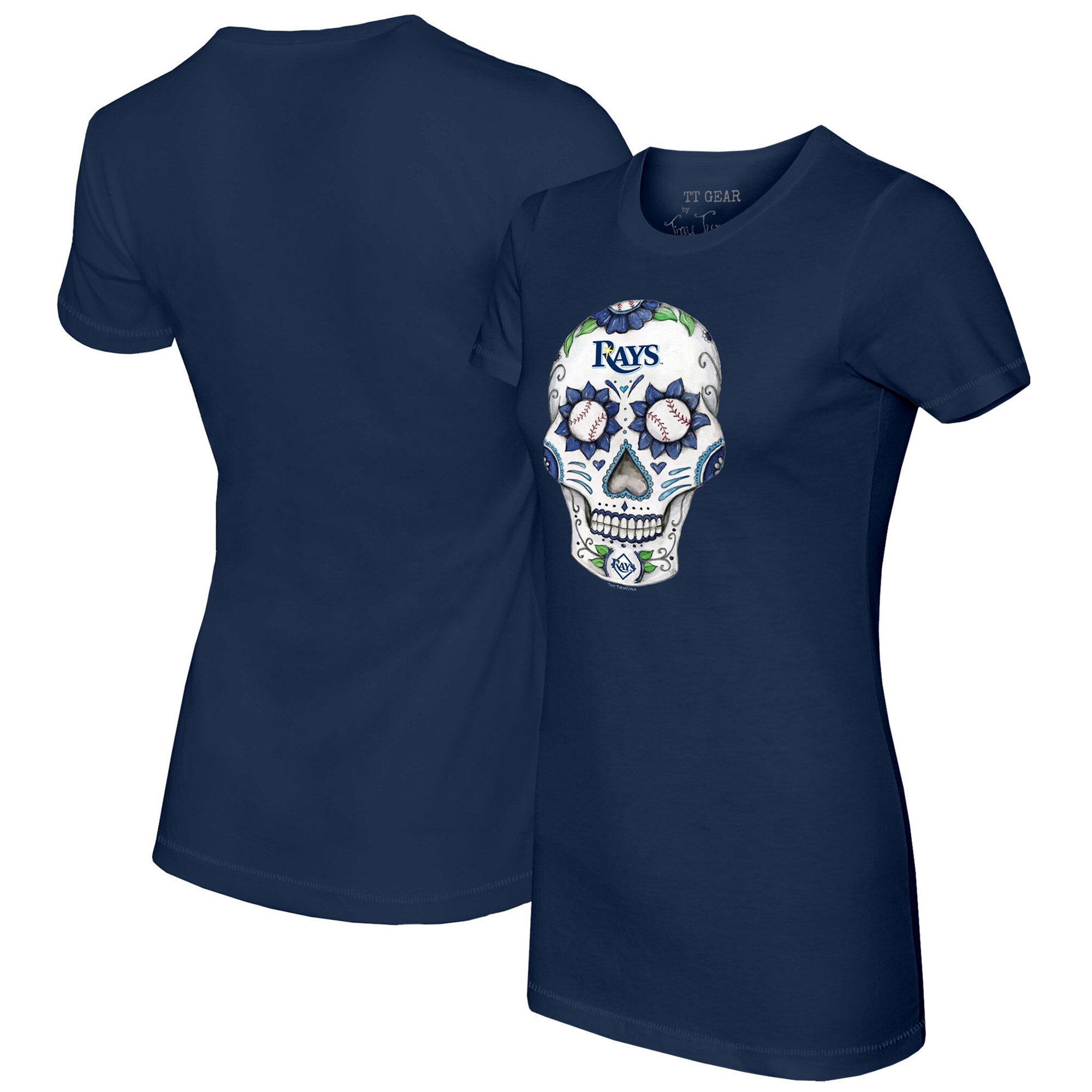 Women's Tampa Bay Rays Tiny Turnip Navy Sugar Skull T-Shirt