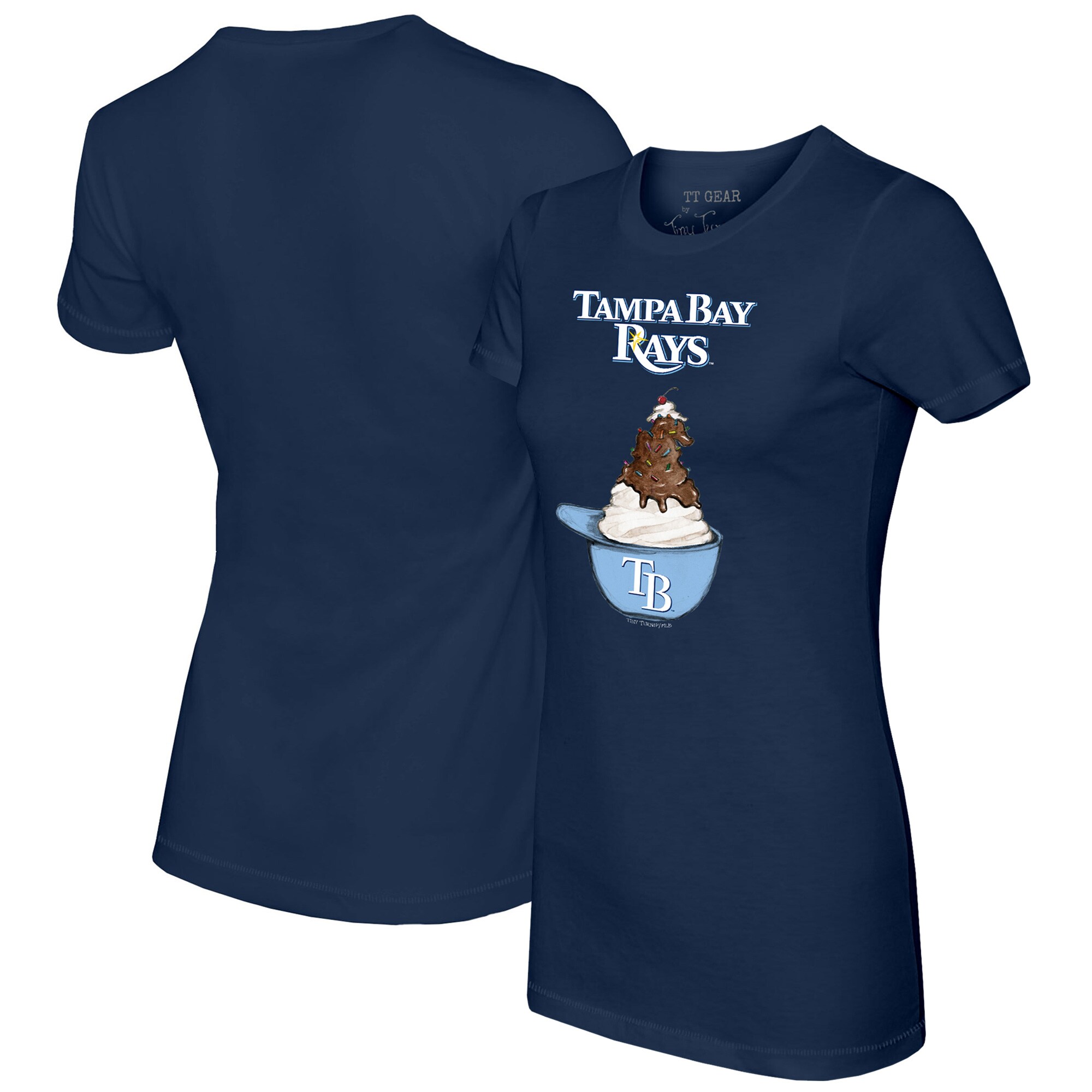 Women's Tampa Bay Rays Tiny Turnip Navy Sundae Helmet T-Shirt