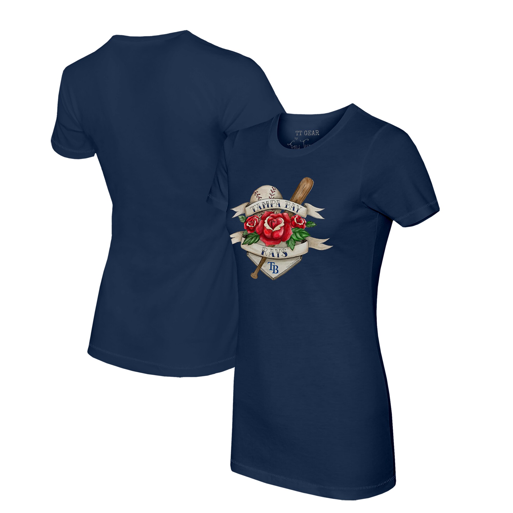 Women's Tampa Bay Rays Tiny Turnip Navy Tattoo Rose T-Shirt