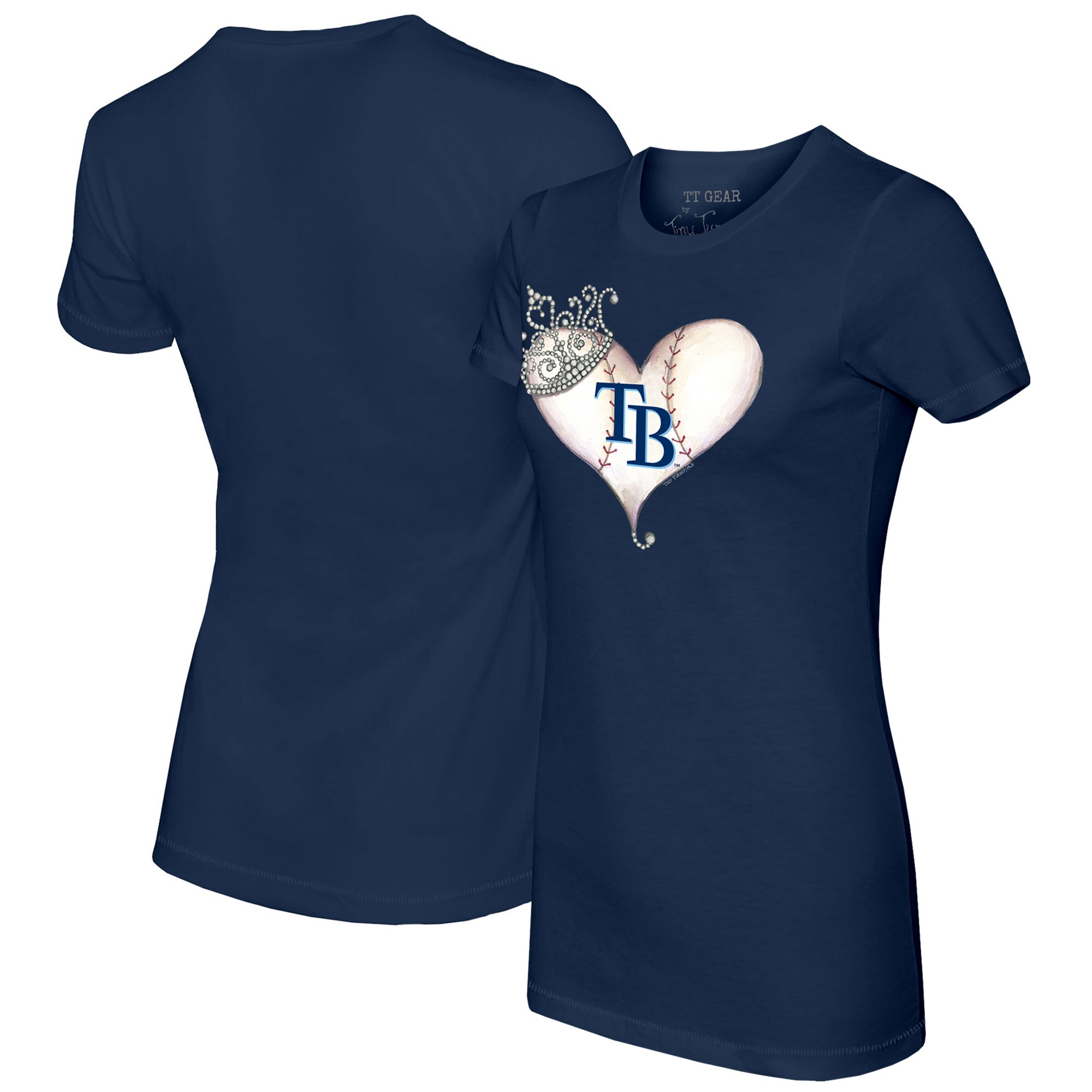 Women's Tampa Bay Rays Tiny Turnip Navy Tiara Heart T-Shirt