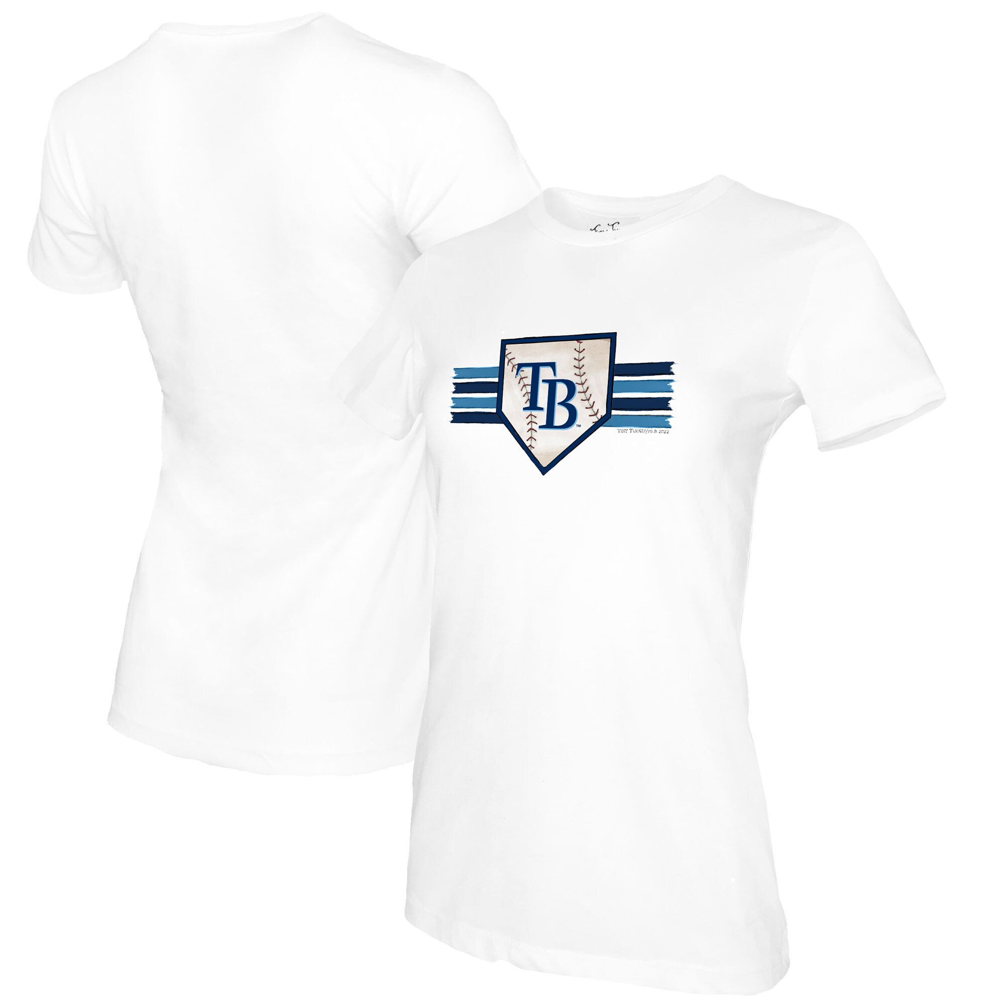 Women's Tampa Bay Rays Tiny Turnip White Base Stripe T-Shirt