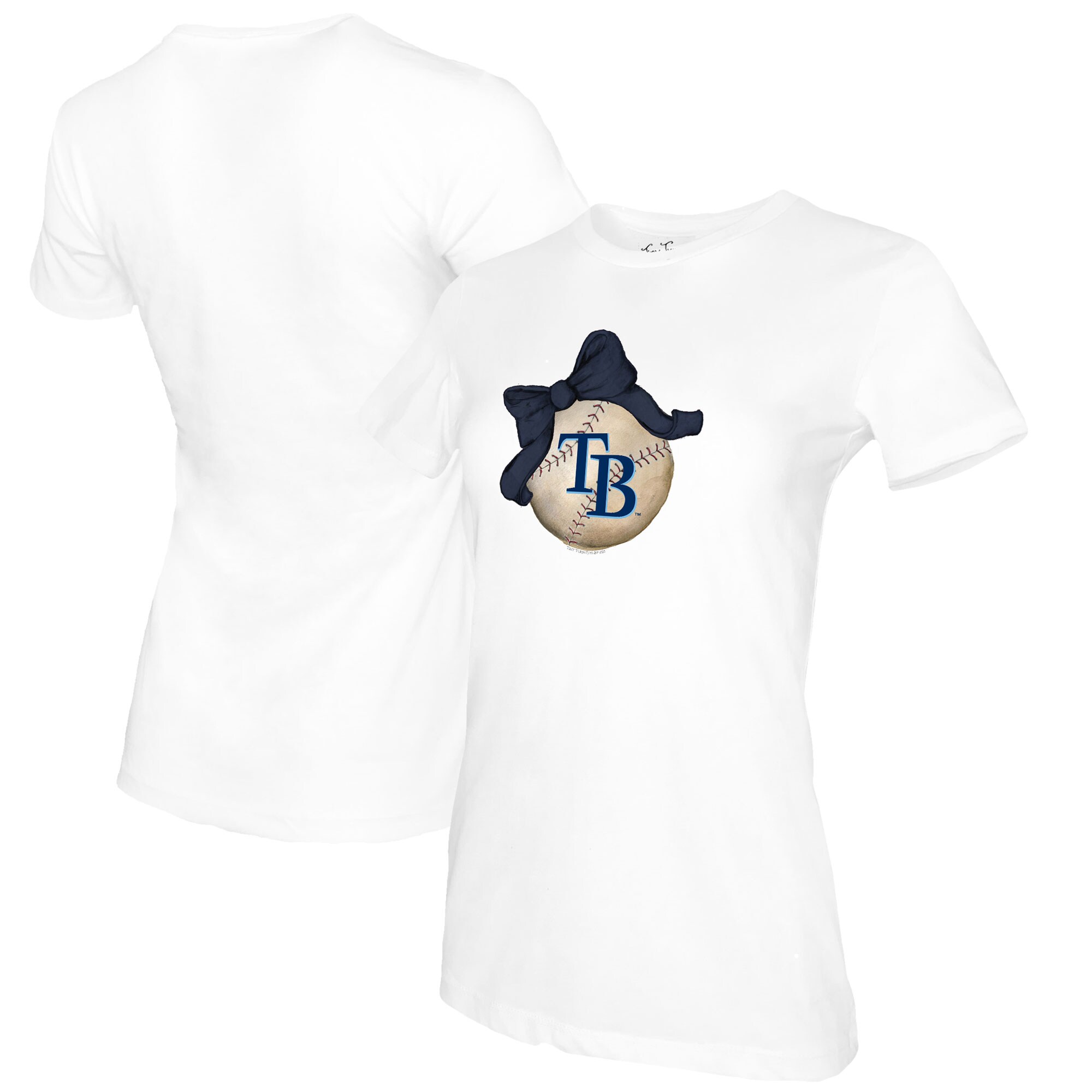 Women's Tampa Bay Rays Tiny Turnip White Baseball Bow T-Shirt