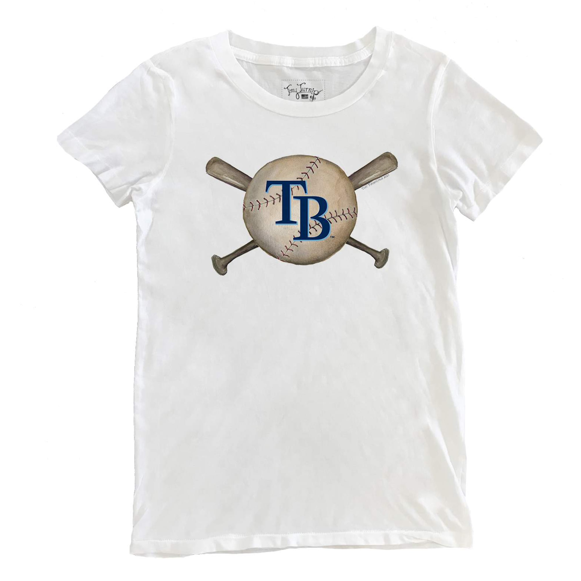 Women's Tampa Bay Rays Tiny Turnip White Baseball Crossbats T-Shirt