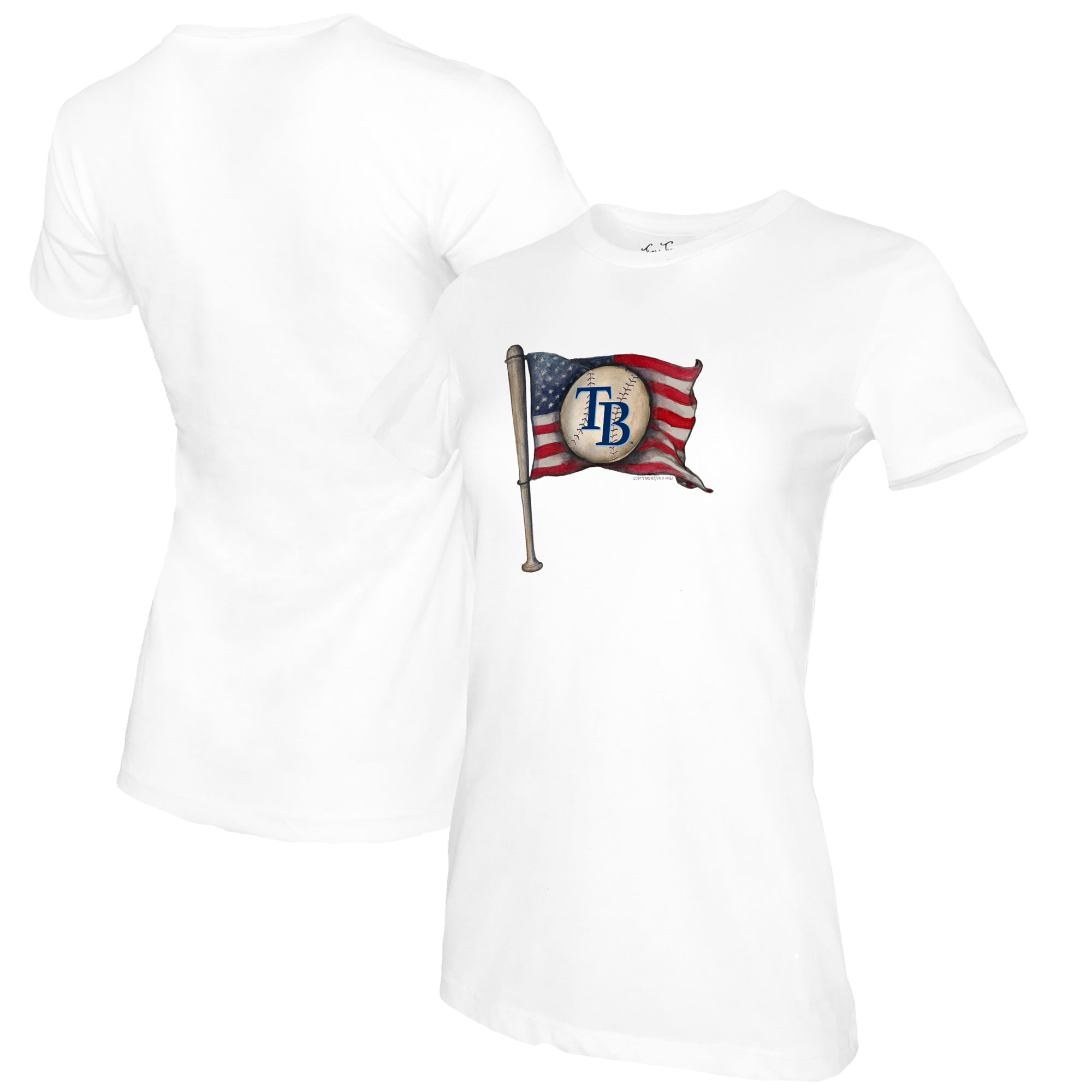 Women's Tampa Bay Rays Tiny Turnip White Baseball Flag T-Shirt