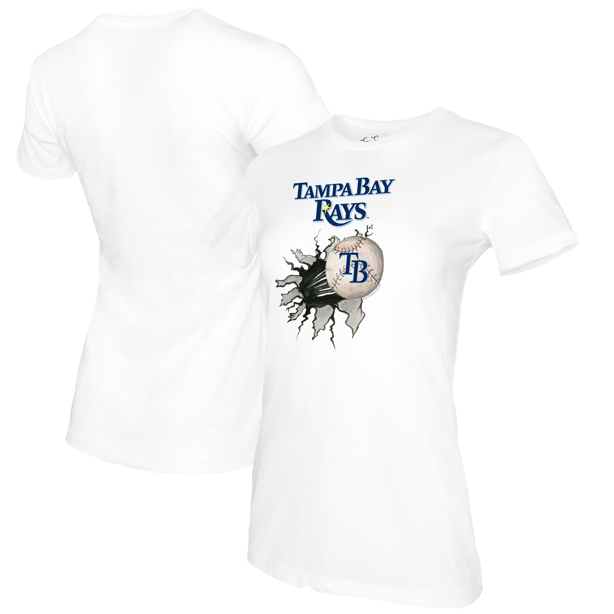 Women's Tampa Bay Rays Tiny Turnip White Baseball Tear T-Shirt