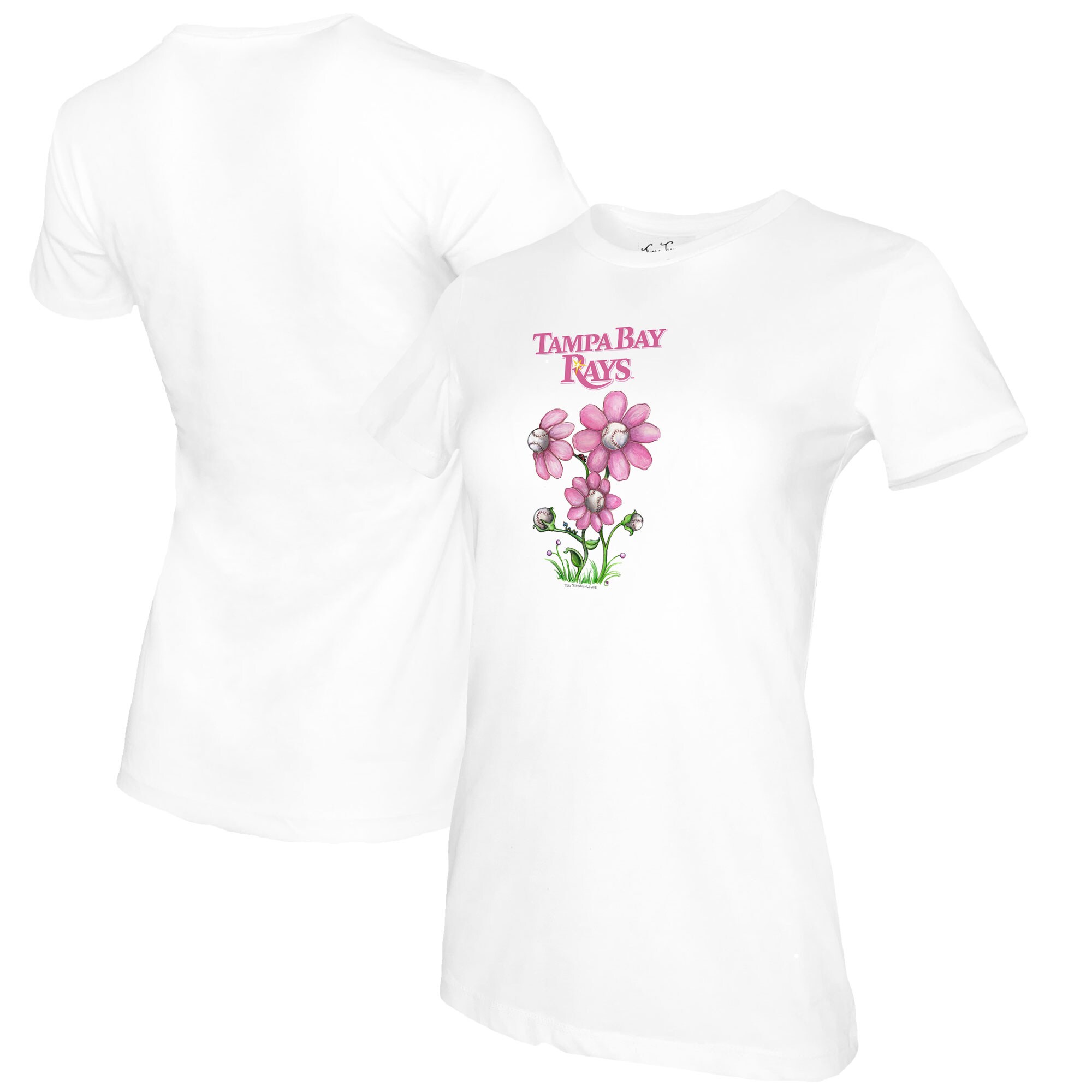 Women's Tampa Bay Rays Tiny Turnip White Blooming Baseballs T-Shirt