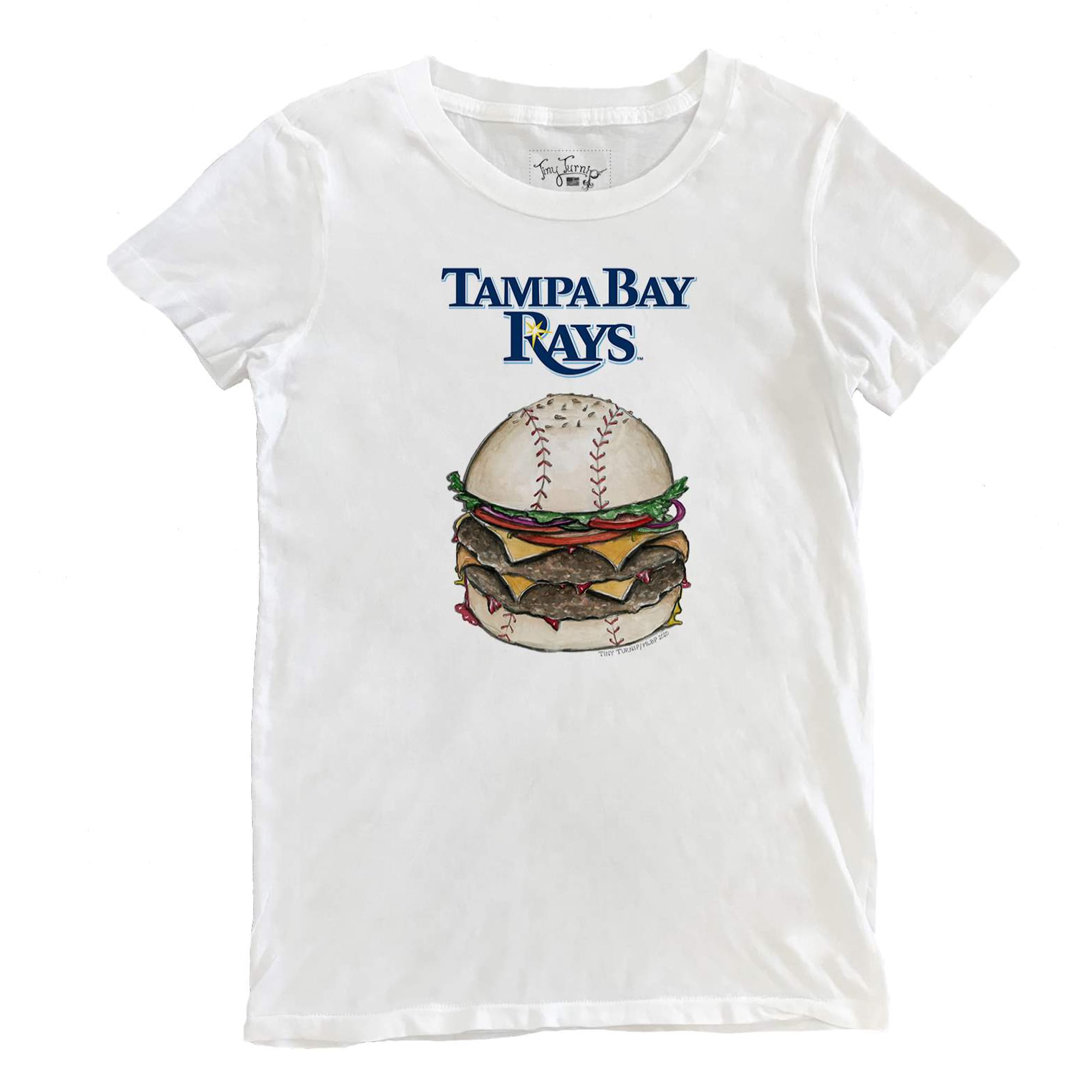 Women's Tampa Bay Rays Tiny Turnip White Burger T-Shirt