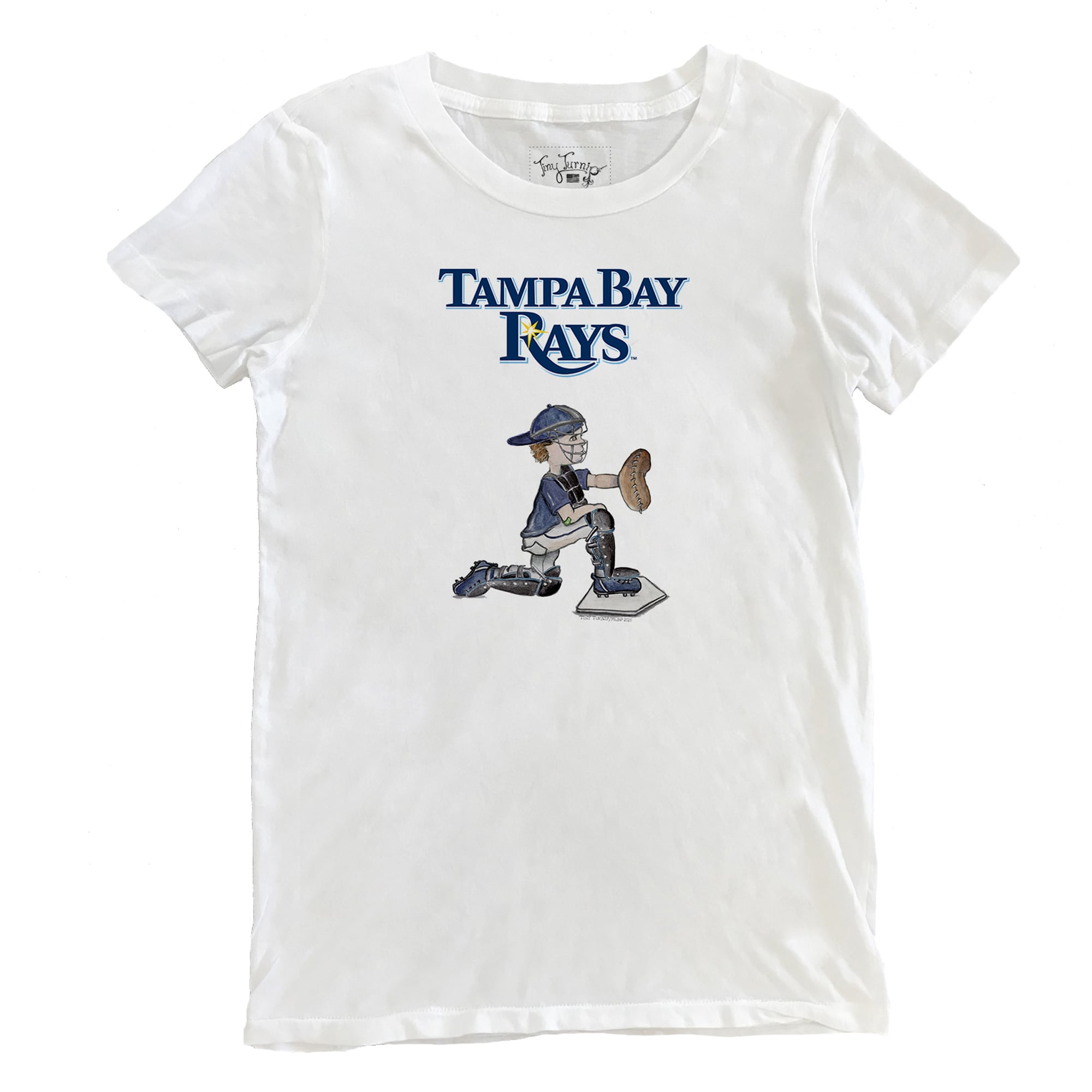 Women's Tampa Bay Rays Tiny Turnip White Caleb the Catcher T-Shirt