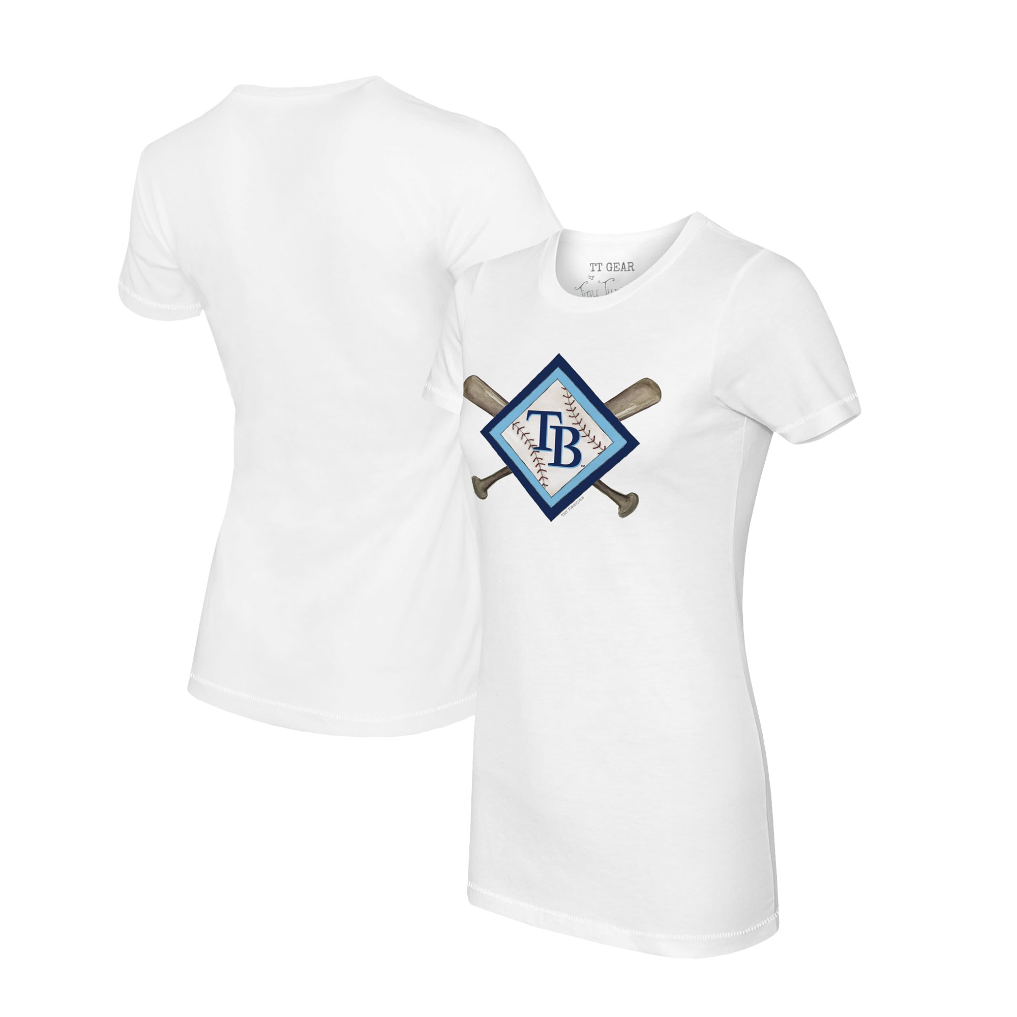 Women's Tampa Bay Rays Tiny Turnip White Diamond Cross Bats T-Shirt
