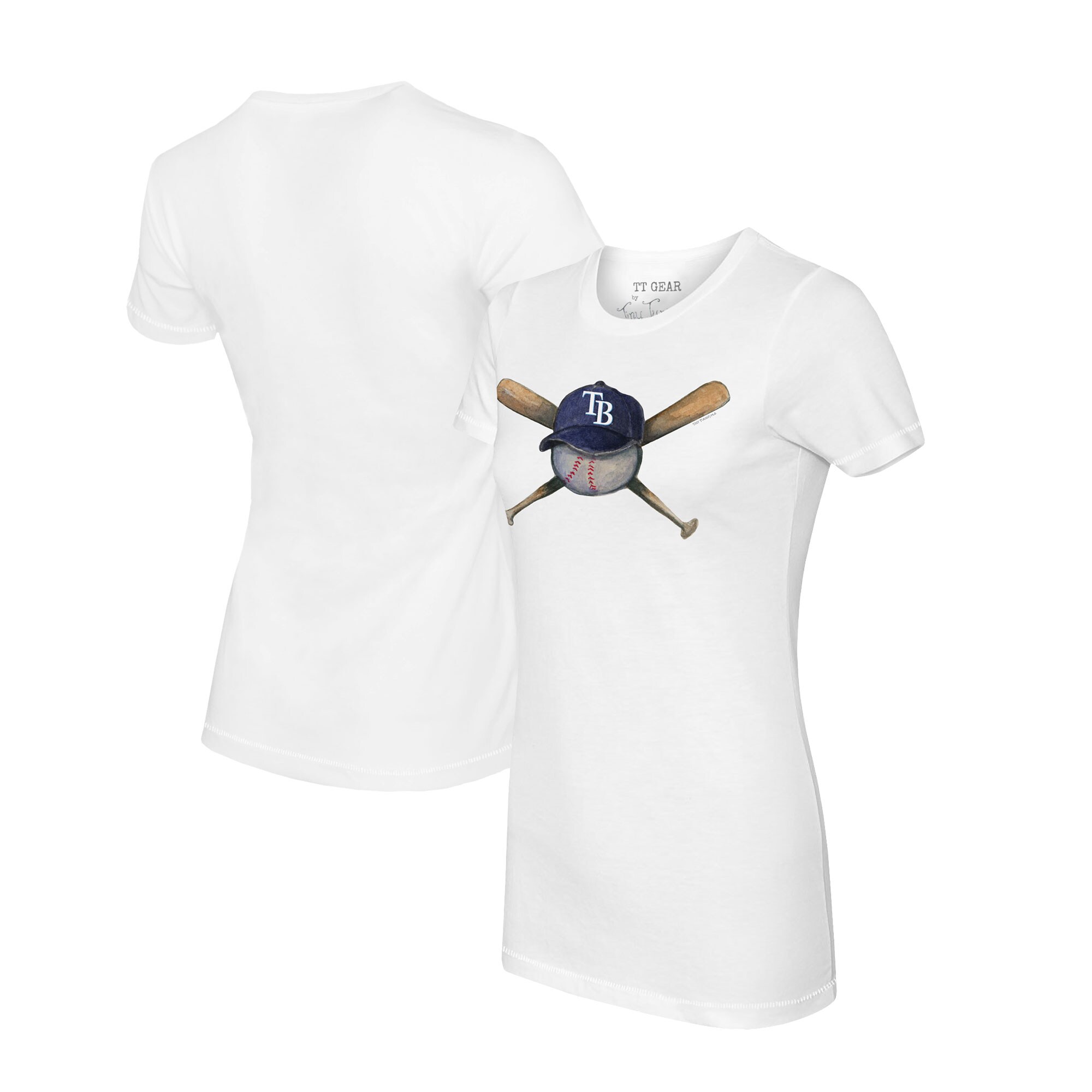 Women's Tampa Bay Rays Tiny Turnip White Hat Crossbats T-Shirt