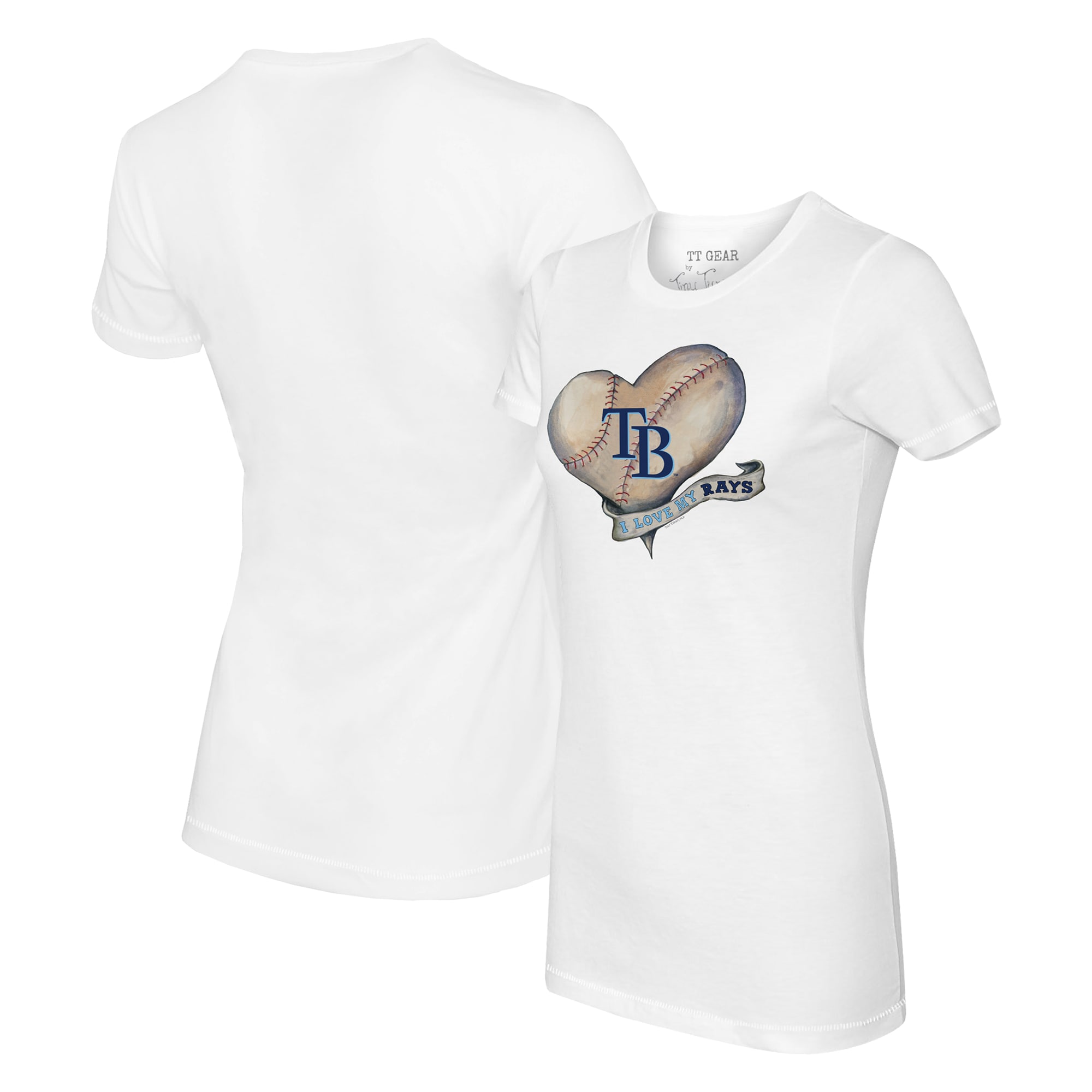 Women's Tampa Bay Rays Tiny Turnip White Heart Banner T-Shirt