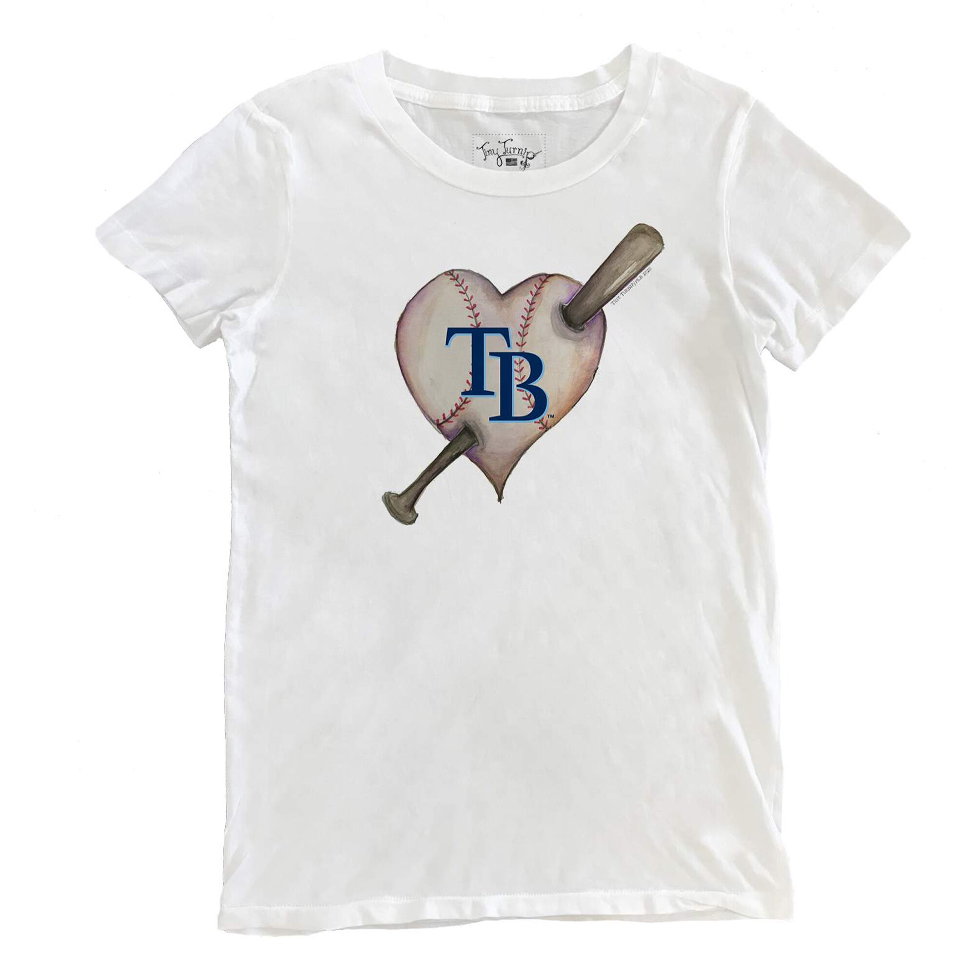 Women's Tampa Bay Rays Tiny Turnip White Heart Bat T-Shirt