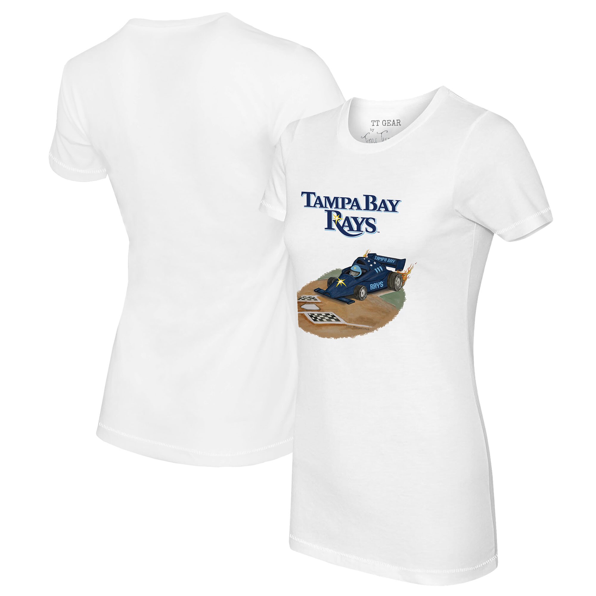 Women's Tampa Bay Rays Tiny Turnip White Race Car T-Shirt