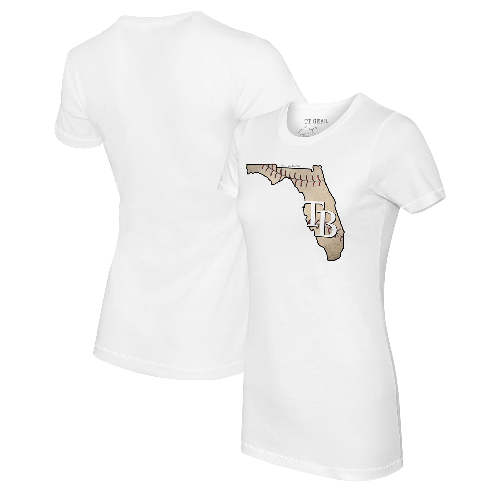 Women's Tampa Bay Rays Tiny Turnip White State Outline T-Shirt